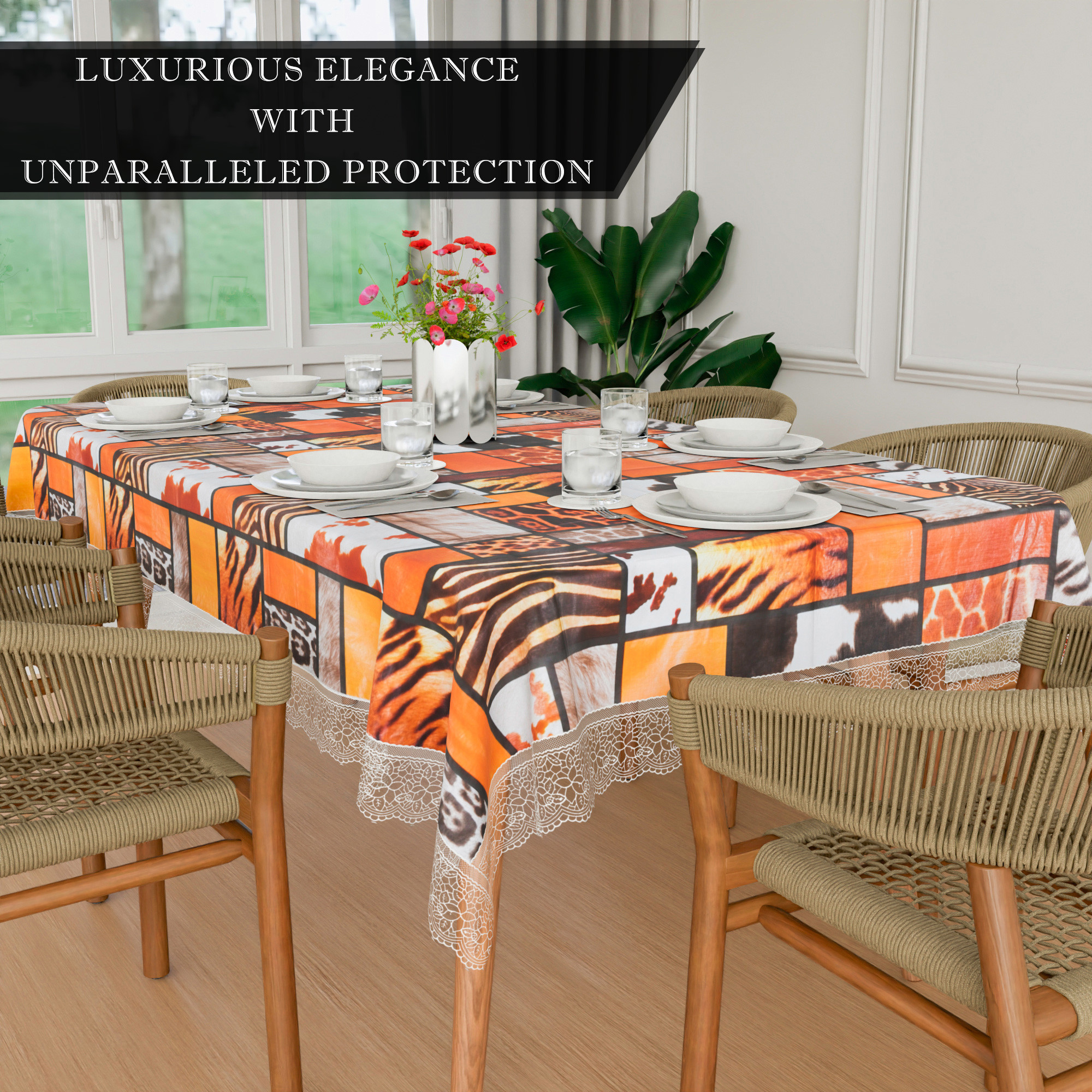 Kuber Industries Dining Table Cover  60x90 Inch  6 Seater Dining Table  PVC Table Cloth  Kitchen Table Cover  Waterproof Table Cover  Table Cloth for Dining Table  Tiger  Brown