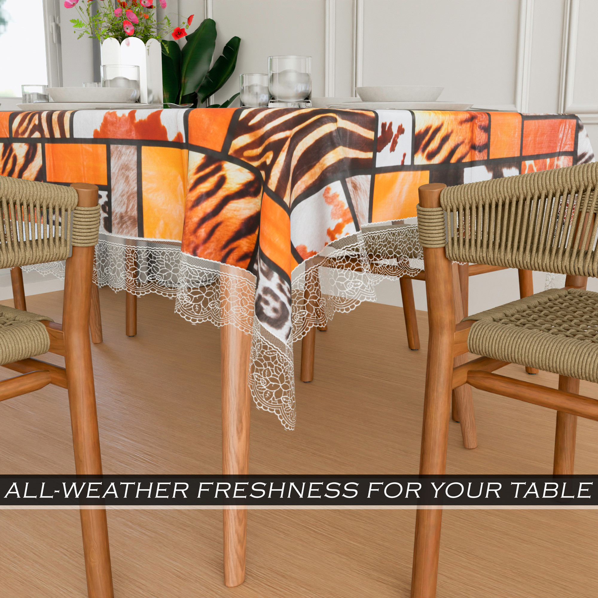 Kuber Industries Dining Table Cover  60x90 Inch  6 Seater Dining Table  PVC Table Cloth  Kitchen Table Cover  Waterproof Table Cover  Table Cloth for Dining Table  Tiger  Brown