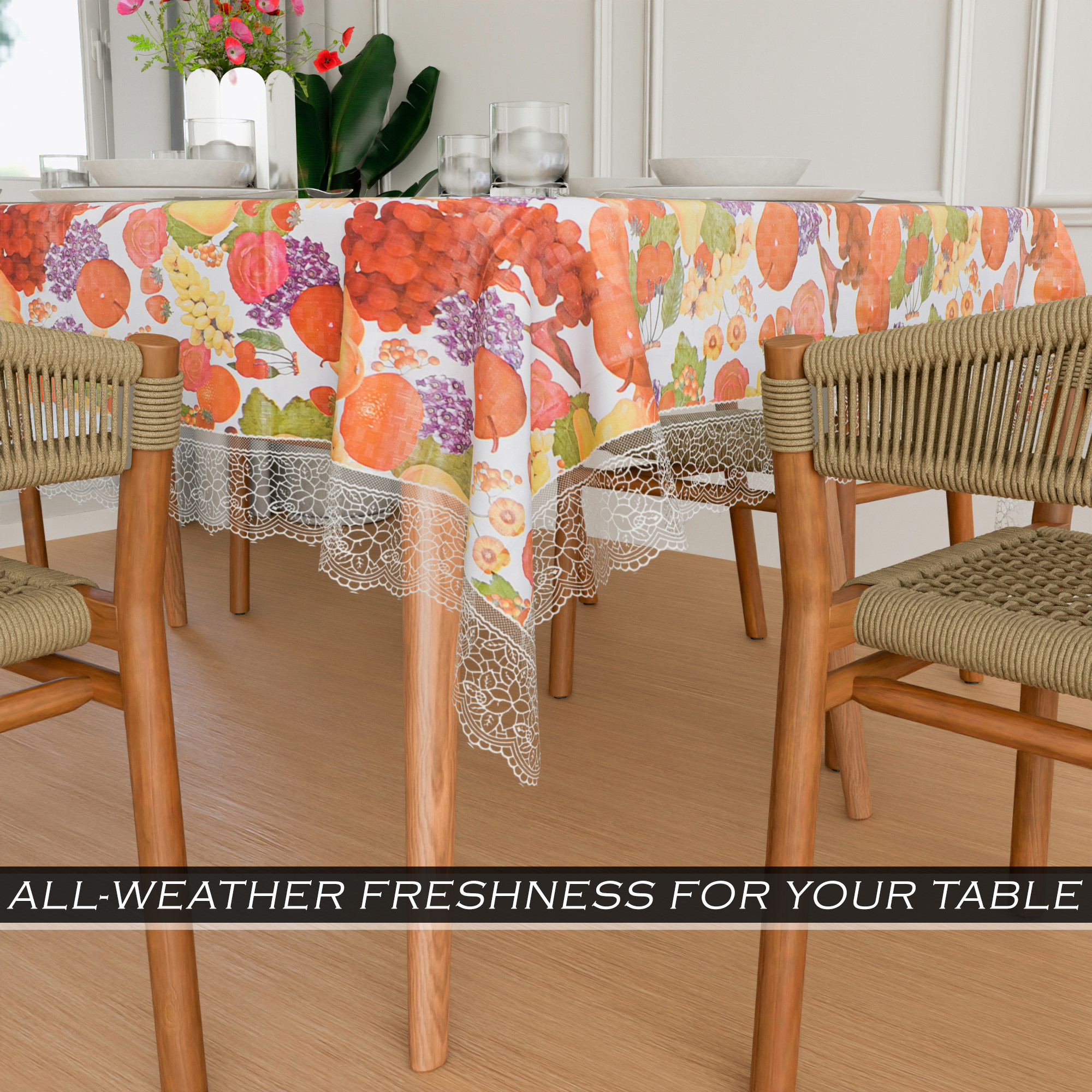 Kuber Industries Dining Table Cover  60x90 Inch  6 Seater Dining Table  PVC Table Cloth  Kitchen Table Cover  Waterproof Table Cover  Table Cloth for Dining Table  Fruit  White