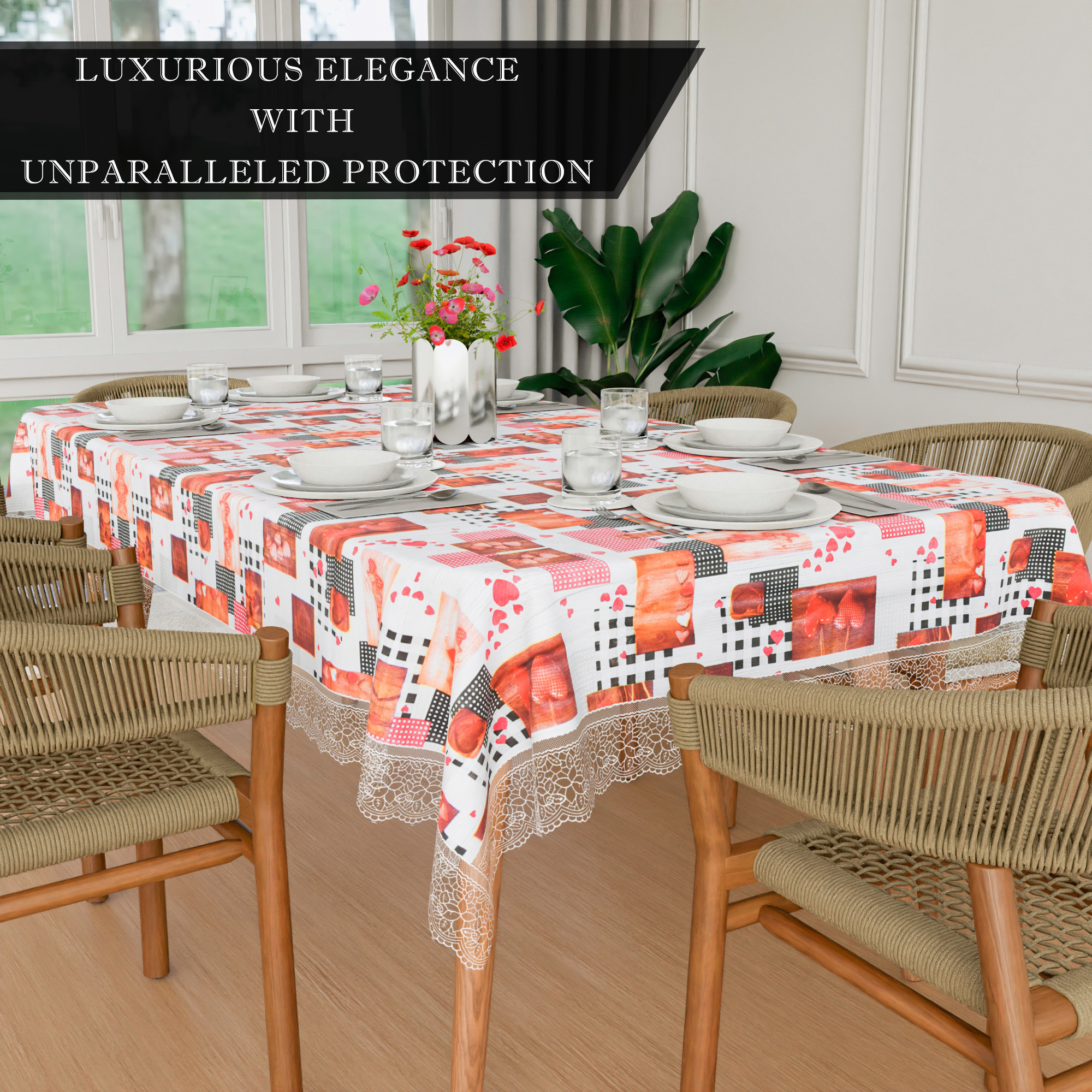 Kuber Industries Dining Table Cover  60x90 Inch  6 Seater Dining Table  PVC Table Cloth  Kitchen Table Cover  Waterproof Table Cover  Table Cloth for Dining Table  Dil Check  White