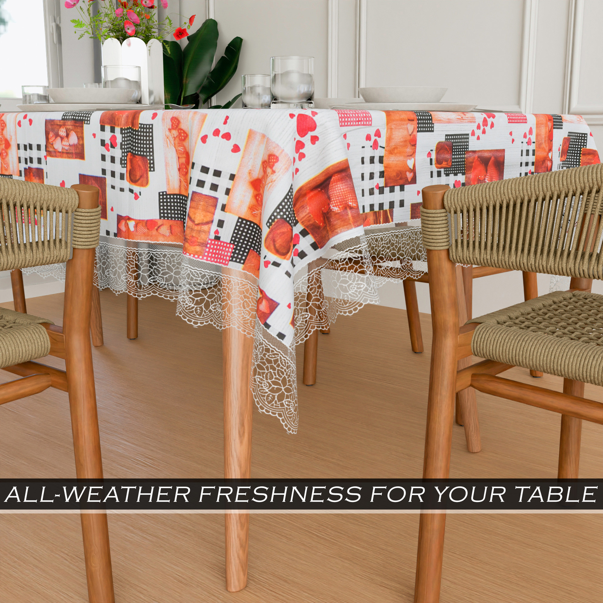 Kuber Industries Dining Table Cover  60x90 Inch  6 Seater Dining Table  PVC Table Cloth  Kitchen Table Cover  Waterproof Table Cover  Table Cloth for Dining Table  Dil Check  White