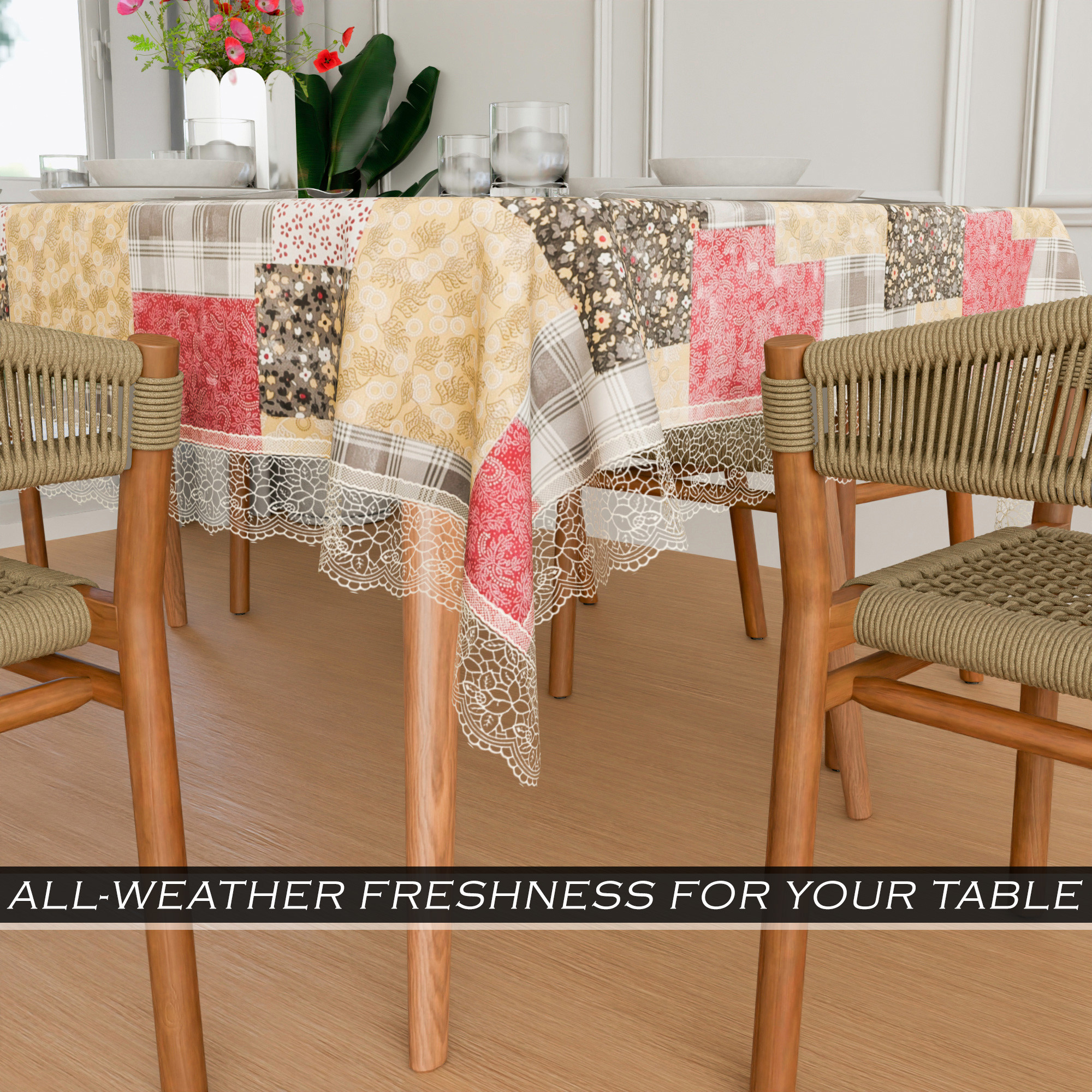 Kuber Industries Dining Table Cover  60x90 Inch  6 Seater Dining Table  PVC Table Cloth  Kitchen Table Cover  Waterproof Table Cover  Table Cloth for Dining Table  Barik Flower  Multicolor