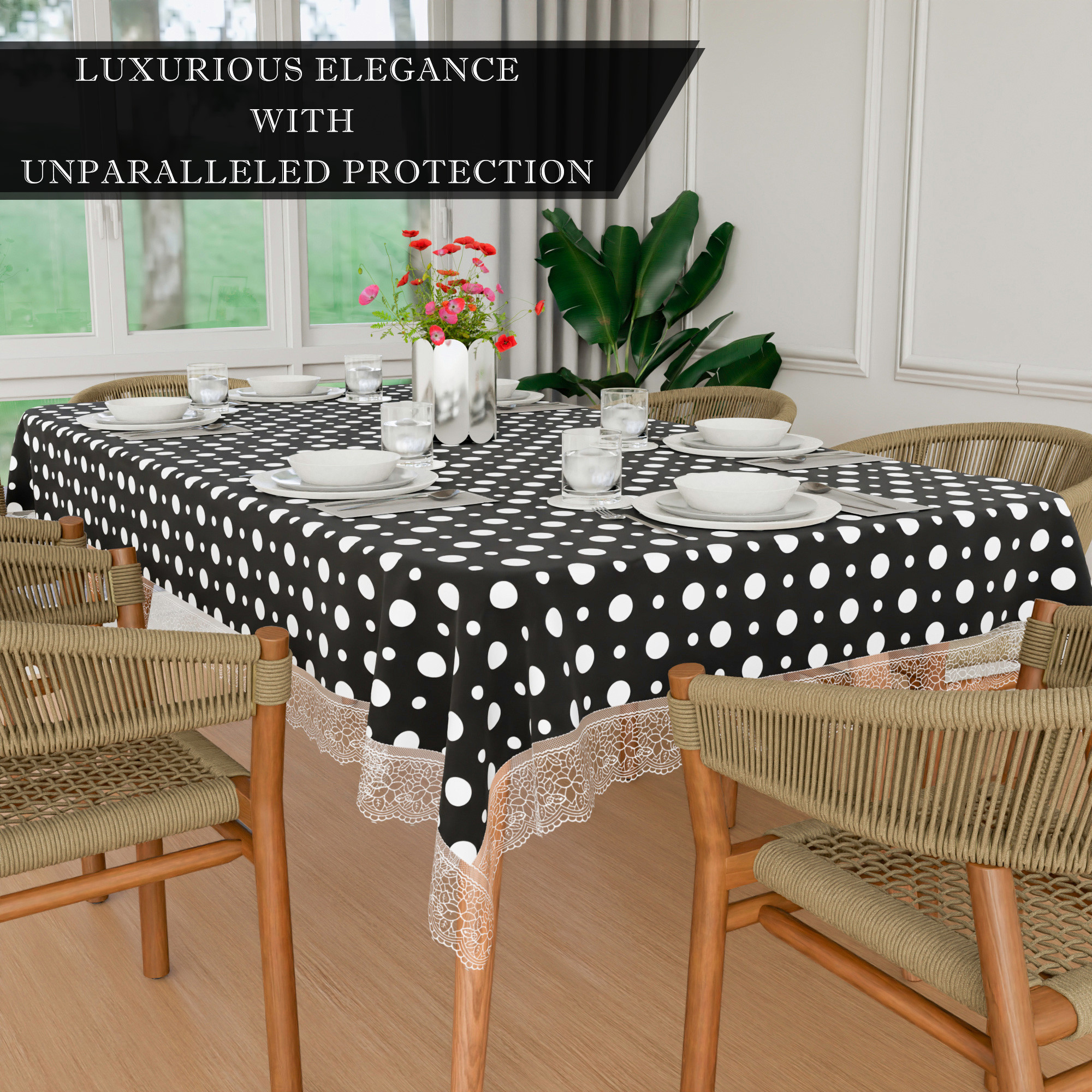 Kuber Industries Dining Table Cover  60x90 Inch  6 Seater Dining Table  PVC Table Cloth  Kitchen Table Cover  Waterproof Table Cover  Table Cloth for Dining Table  Dot  Grey