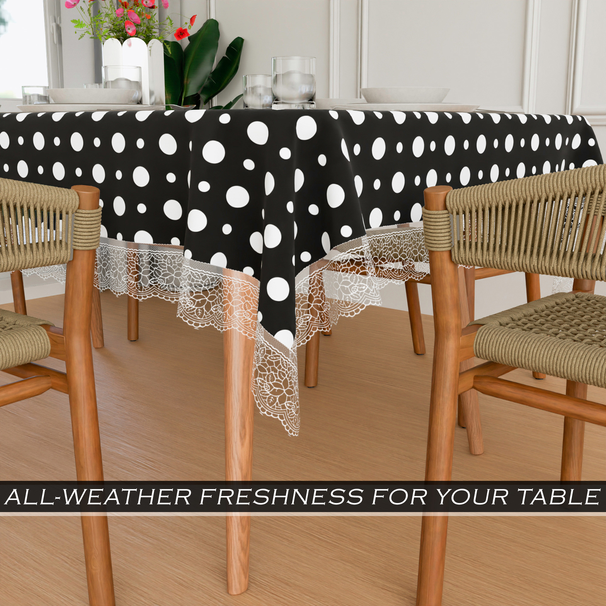 Kuber Industries Dining Table Cover  60x90 Inch  6 Seater Dining Table  PVC Table Cloth  Kitchen Table Cover  Waterproof Table Cover  Table Cloth for Dining Table  Dot  Grey