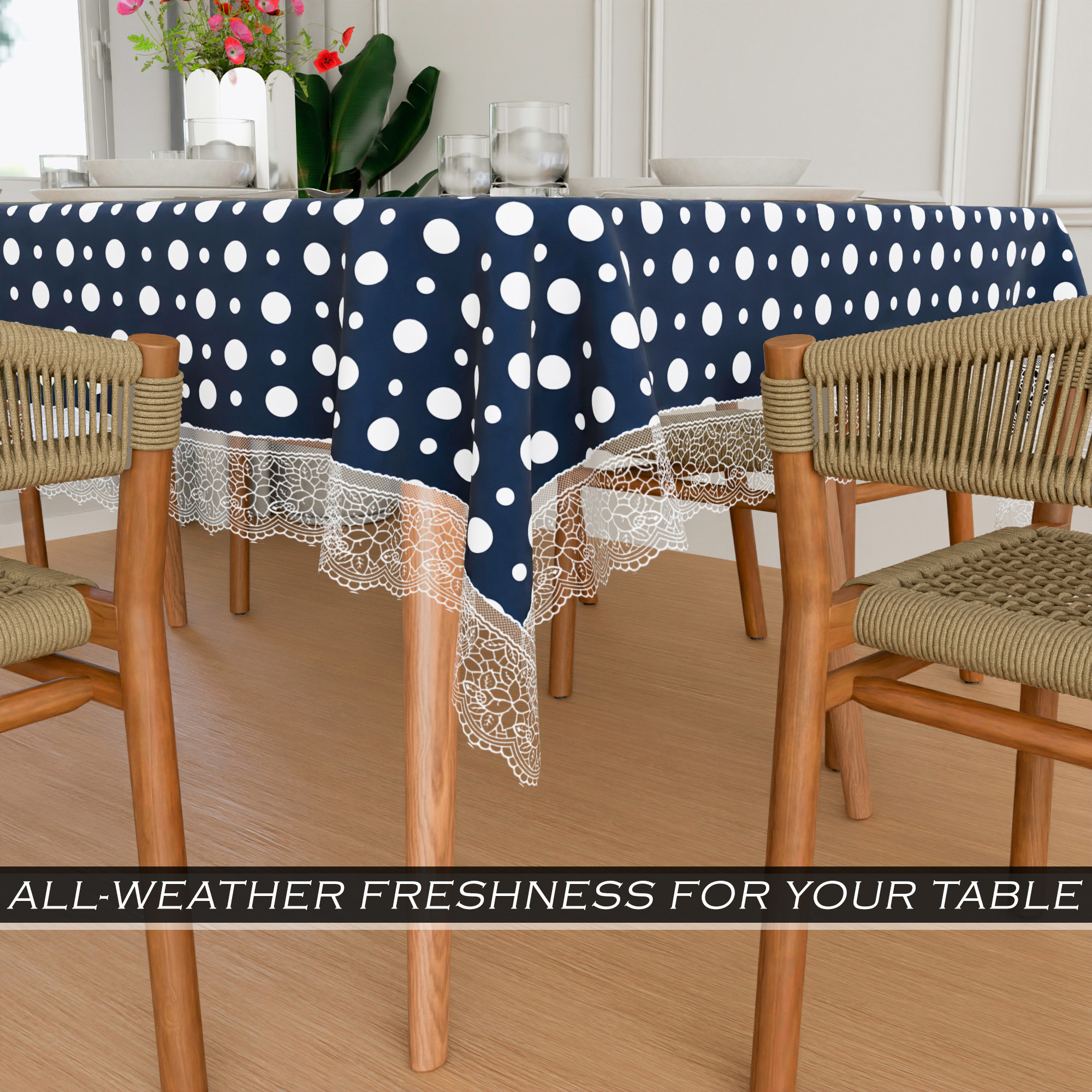 Kuber Industries Dining Table Cover  60x90 Inch  6 Seater Dining Table  PVC Table Cloth  Kitchen Table Cover  Waterproof Table Cover  Table Cloth for Dining Table  Dot  Blue