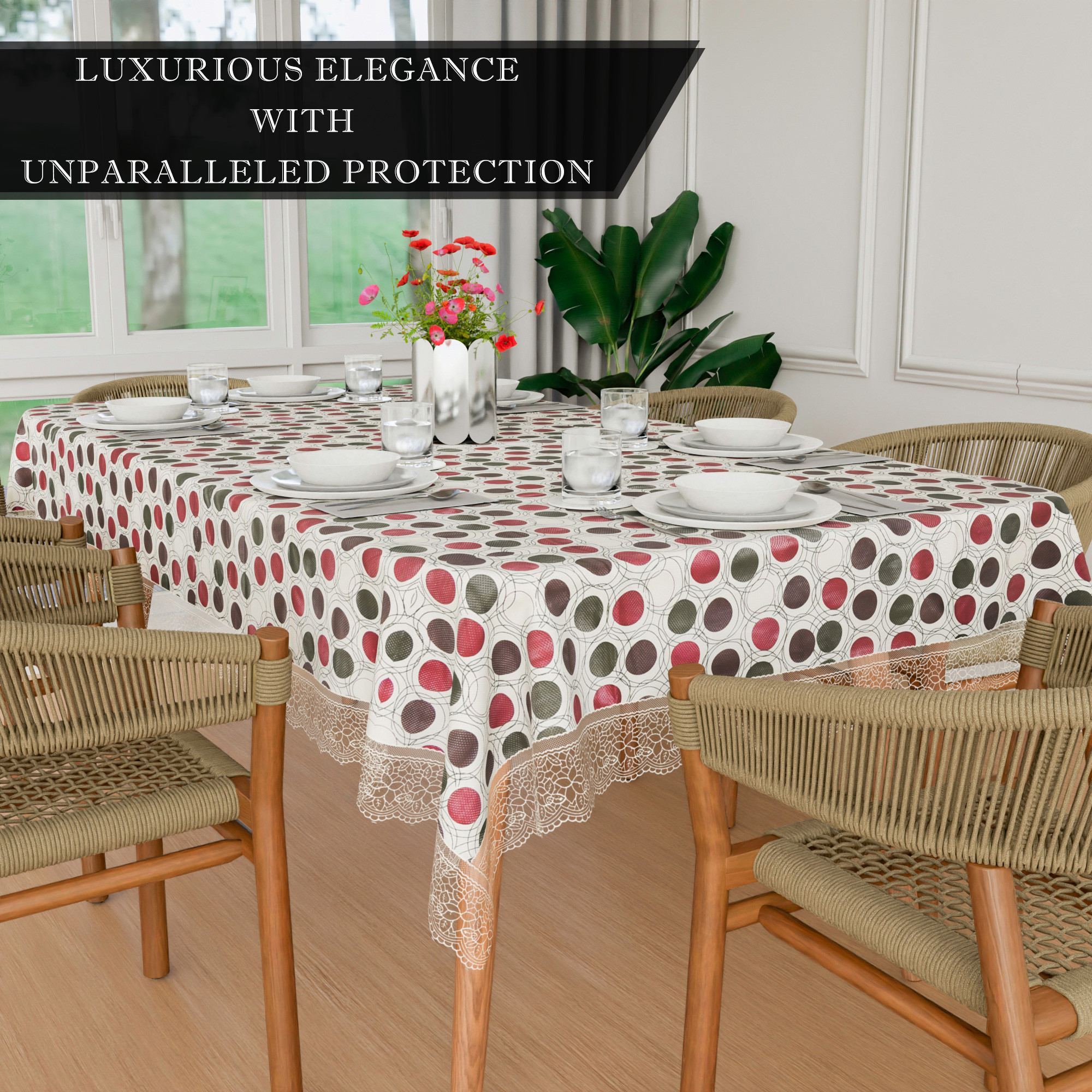 Kuber Industries Dining Table Cover  60x90 Inch  6 Seater Dining Table  PVC Table Cloth  Kitchen Table Cover  Waterproof Table Cover  Table Cloth for Dining Table  Dot  Multicolor