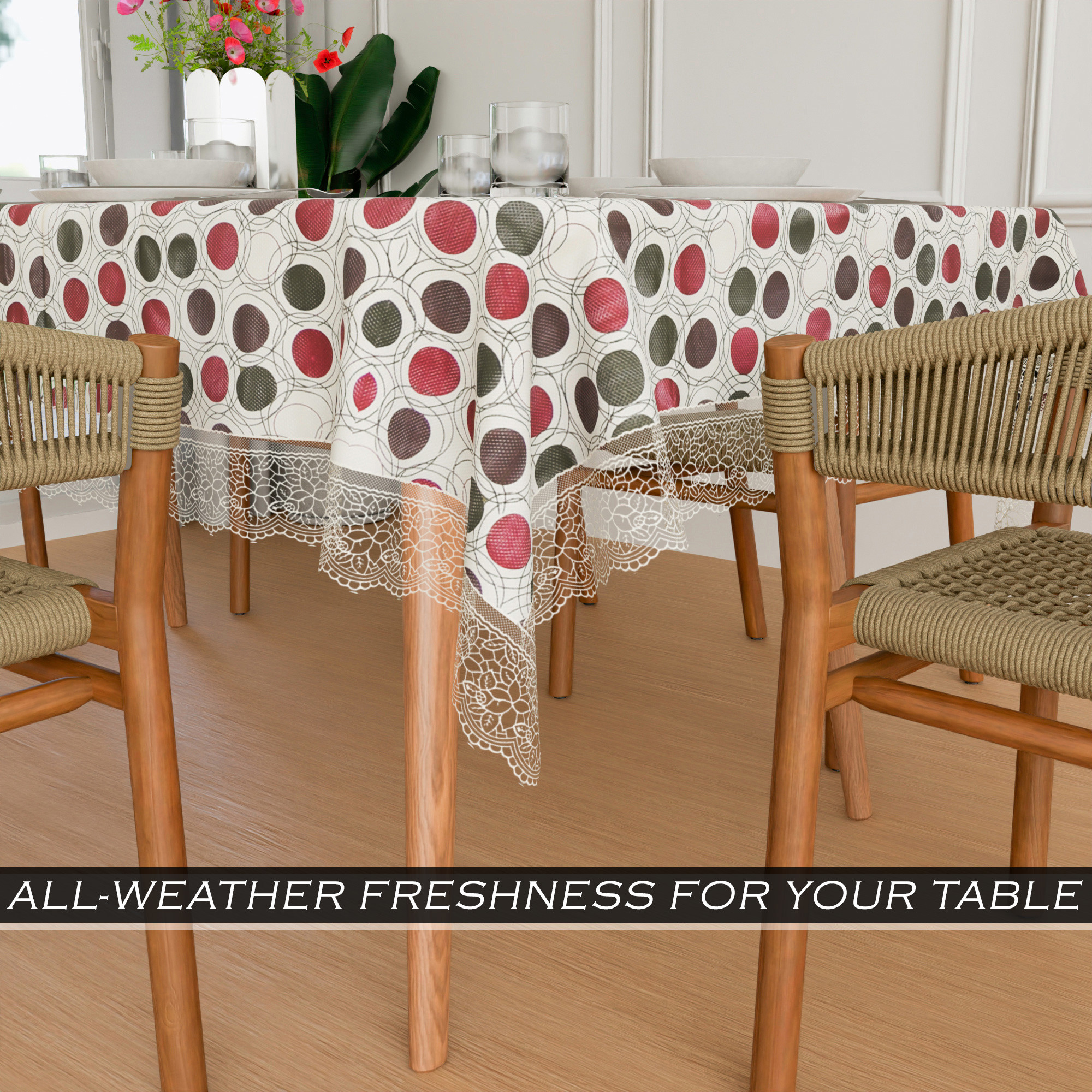 Kuber Industries Dining Table Cover  60x90 Inch  6 Seater Dining Table  PVC Table Cloth  Kitchen Table Cover  Waterproof Table Cover  Table Cloth for Dining Table  Dot  Multicolor