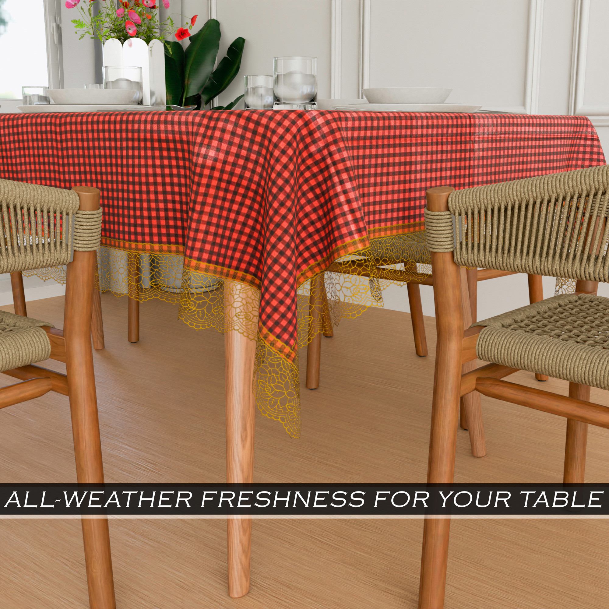 Kuber Industries Dining Table Cover  60x90 Inch  6 Seater Dining Table  PVC Table Cloth  Kitchen Table Cover  Waterproof Table Cover  Table Cloth for Dining Table  Barik Check  Maroon