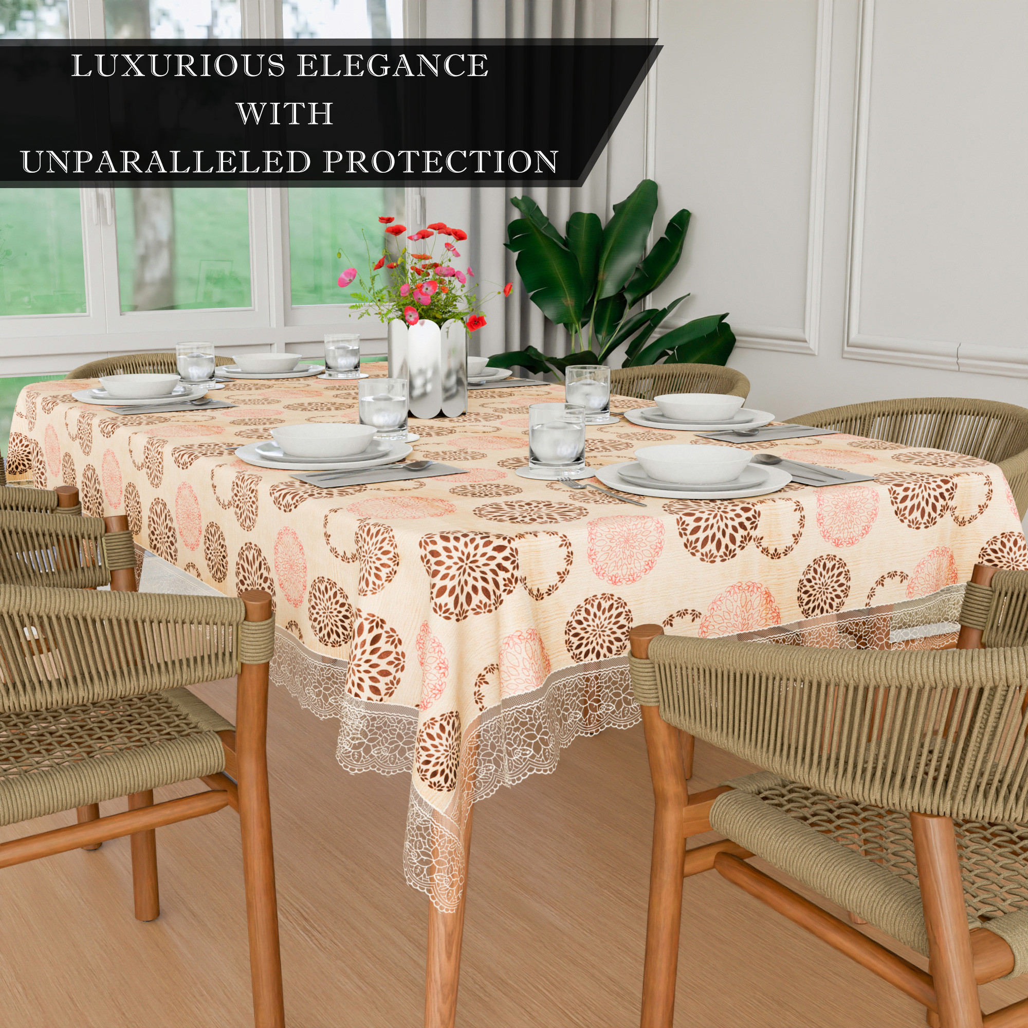 Kuber Industries Dining Table Cover  60x90 Inch  6 Seater Dining Table  PVC Table Cloth  Kitchen Table Cover  Waterproof Table Cover  Table Cloth for Dining Table  Rangoli  Cream