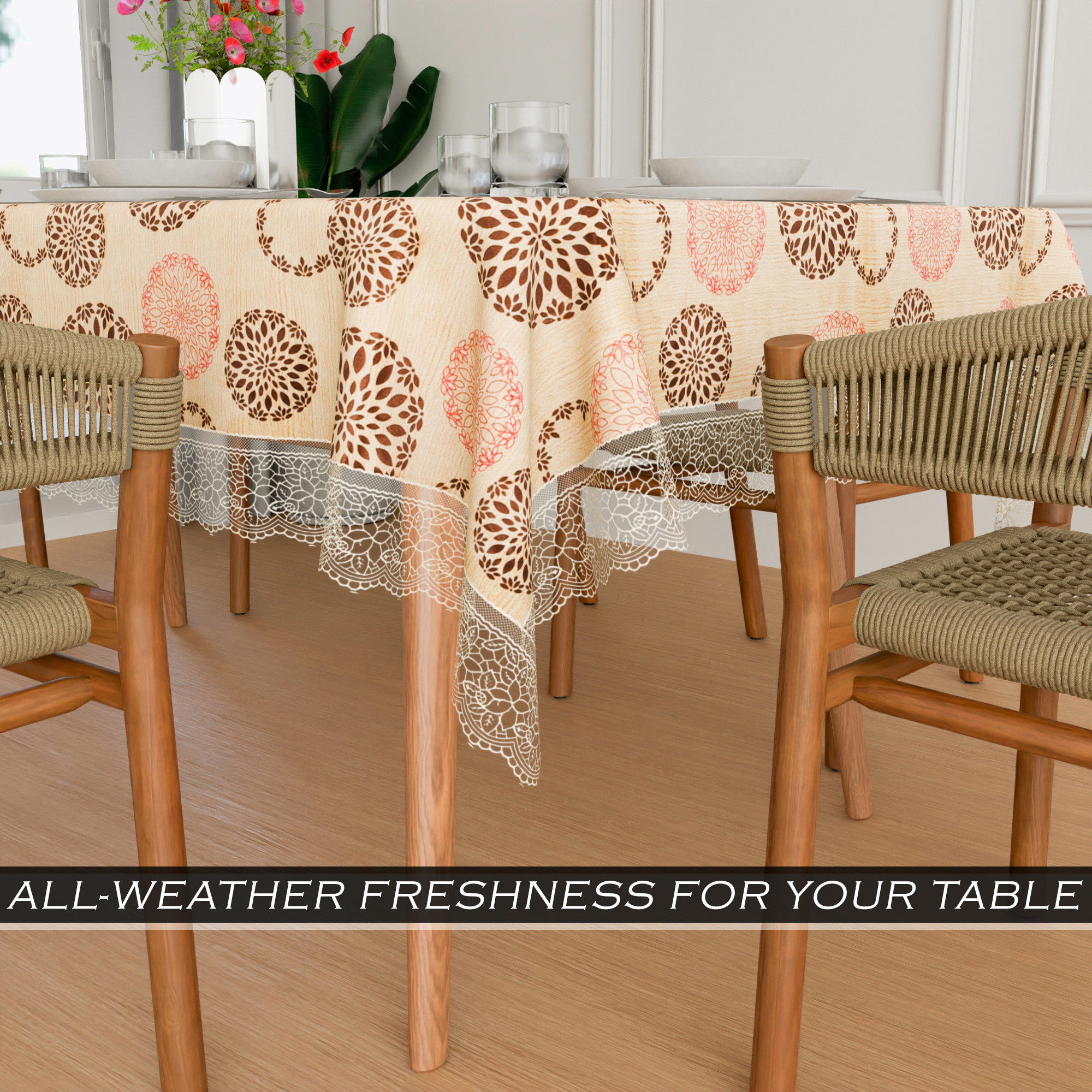 Kuber Industries Dining Table Cover  60x90 Inch  6 Seater Dining Table  PVC Table Cloth  Kitchen Table Cover  Waterproof Table Cover  Table Cloth for Dining Table  Rangoli  Cream