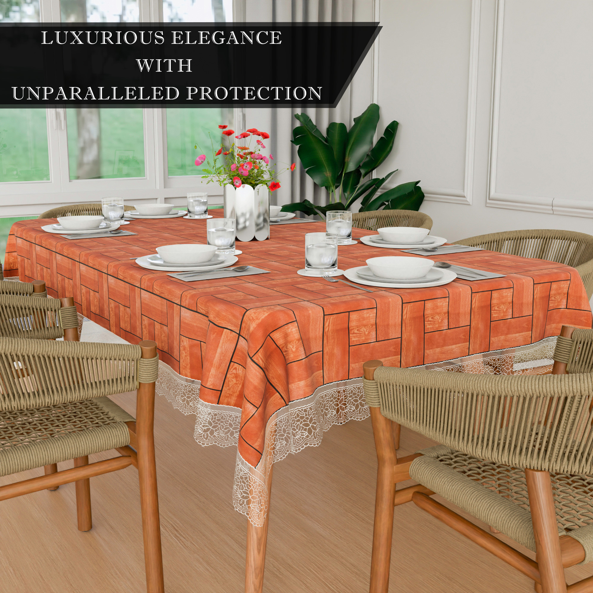 Kuber Industries Dining Table Cover  60x90 Inch  6 Seater Dining Table  PVC Table Cloth  Kitchen Table Cover  Waterproof Table Cover  Table Cloth for Dining Table  Wooden Check  Brown