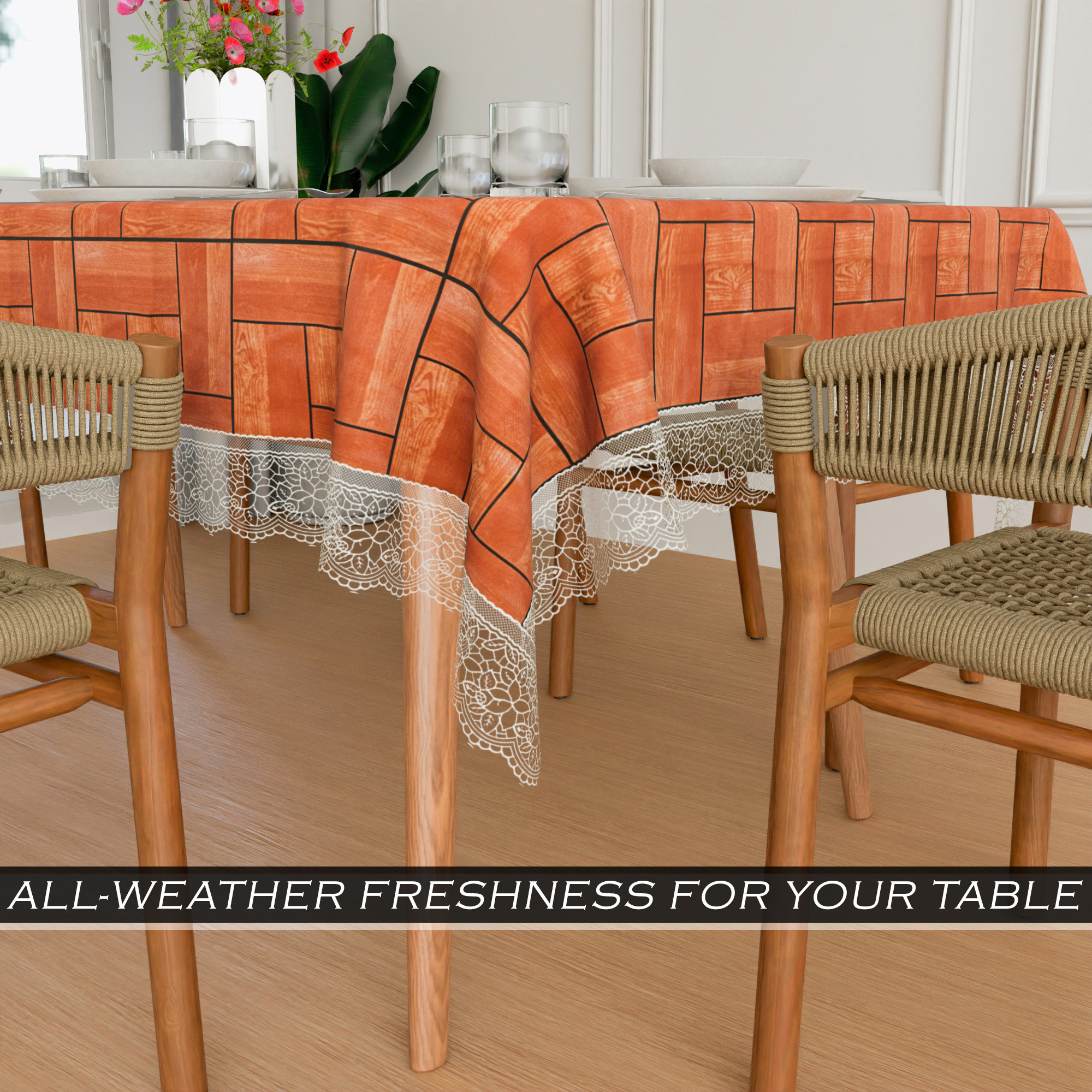 Kuber Industries Dining Table Cover  60x90 Inch  6 Seater Dining Table  PVC Table Cloth  Kitchen Table Cover  Waterproof Table Cover  Table Cloth for Dining Table  Wooden Check  Brown