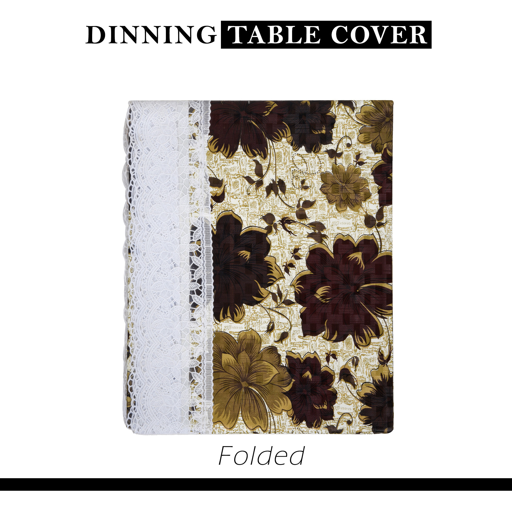Kuber Industries Dining Table Cover  60x90 Inch  6 Seater Dining Table  PVC Table Cloth  Kitchen Table Cover  Waterproof Table Cover  Table Cloth for Dining Table  New Flower  Brown