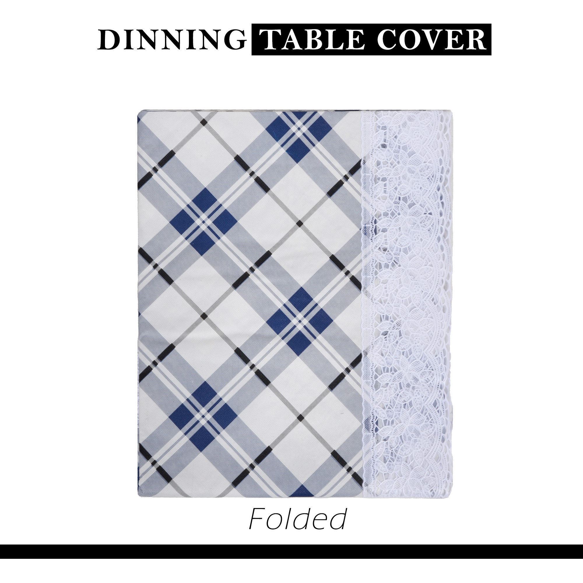 Kuber Industries Dining Table Cover  60x90 Inch  6 Seater Dining Table  PVC Table Cloth  Kitchen Table Cover  Waterproof Table Cover  Table Cloth for Dining Table  Blue Check  White