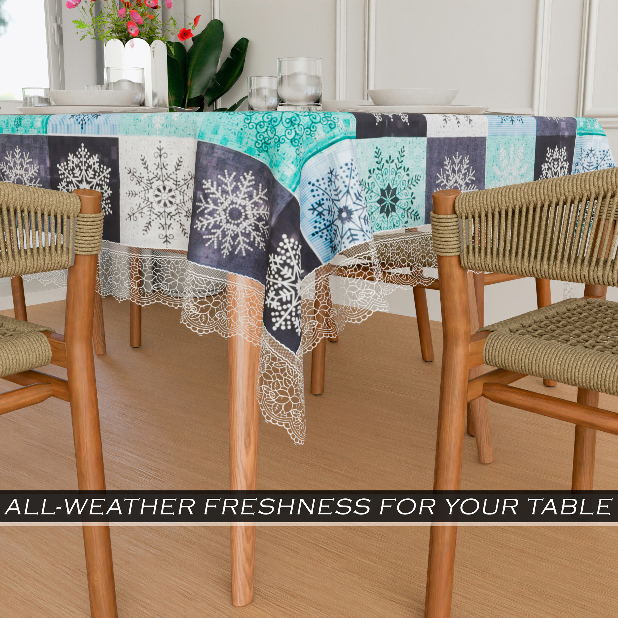 Kuber Industries Dining Table Cover  60x90 Inch  6 Seater Dining Table  PVC Table Cloth  Kitchen Table Cover  Waterproof Table Cover  Table Cloth for Dining Table  Blue Star  Green