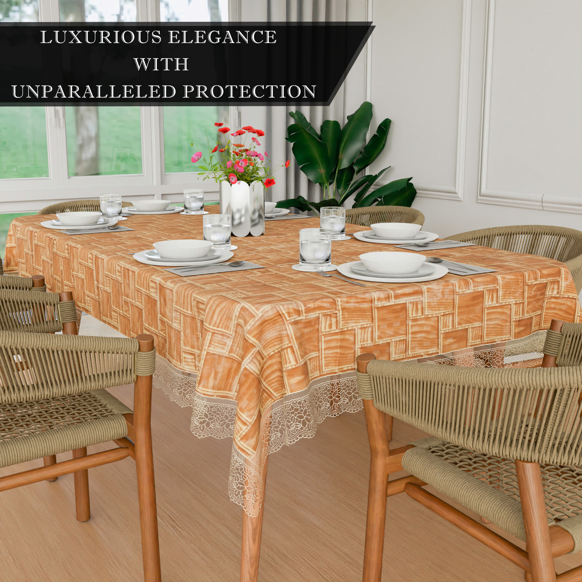 Kuber Industries Dining Table Cover  60x90 Inch  6 Seater Dining Table  PVC Table Cloth  Kitchen Table Cover  Waterproof Table Cover  Table Cloth for Dining Table  New Check  Golden