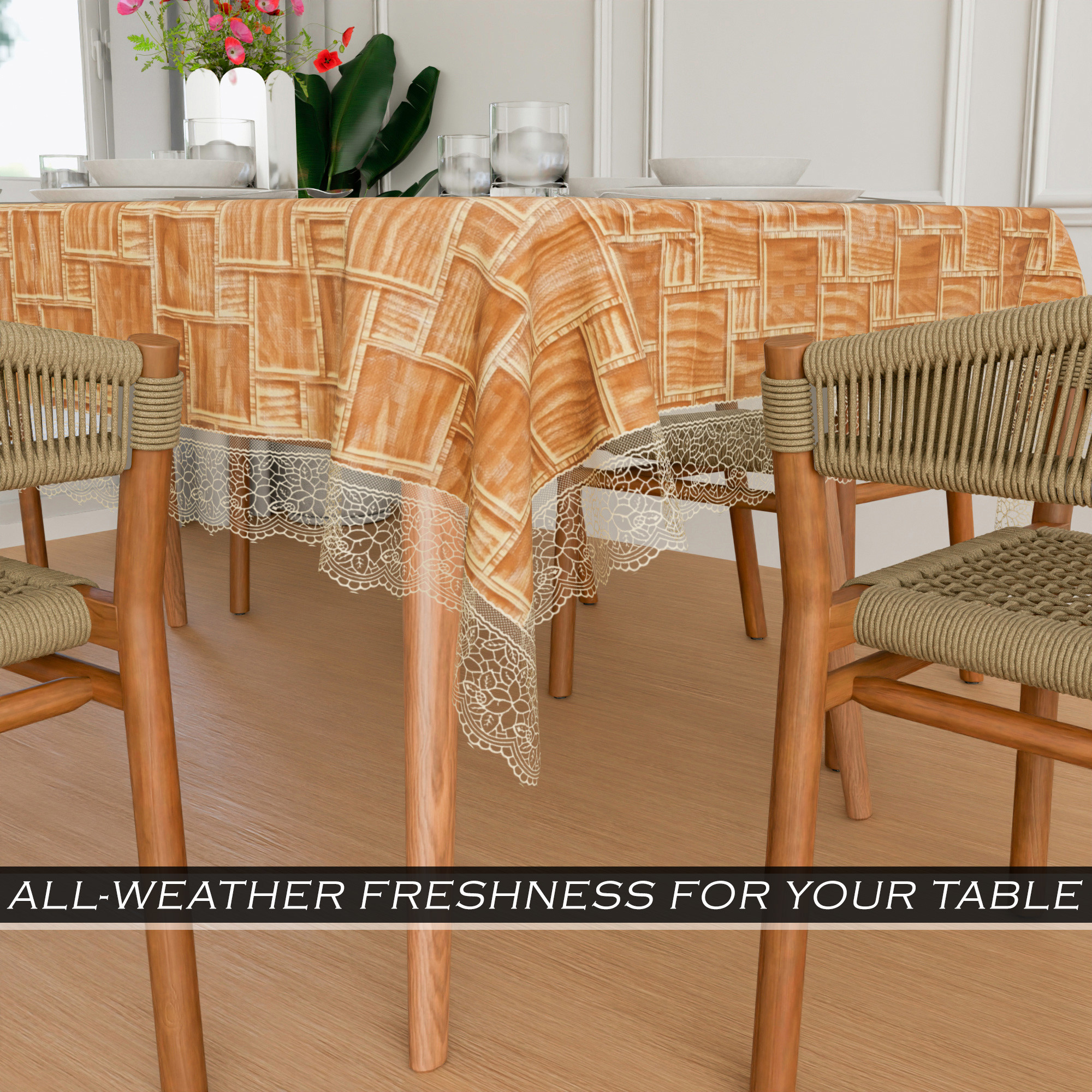 Kuber Industries Dining Table Cover  60x90 Inch  6 Seater Dining Table  PVC Table Cloth  Kitchen Table Cover  Waterproof Table Cover  Table Cloth for Dining Table  New Check  Golden