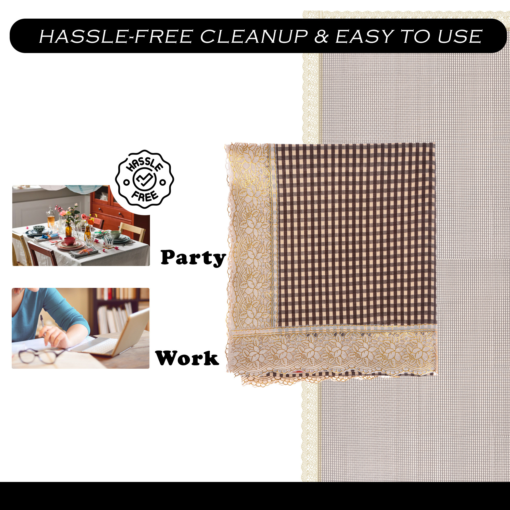 Kuber Industries Dining Table Cover  60x90 Inch  6 Seater Dining Table  PVC Table Cloth  Kitchen Table Cover  Waterproof Table Cover  Table Cloth for Dining Table  Barik Check  Dark Brown