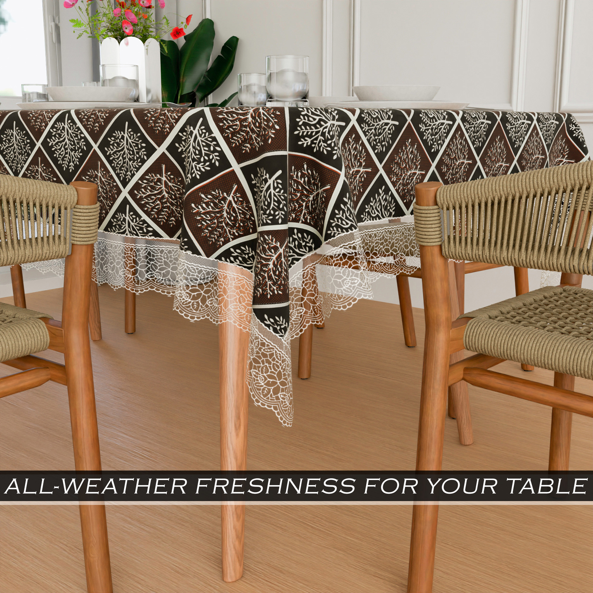 Kuber Industries Dining Table Cover  60x90 Inch  6 Seater Dining Table  Waterproof Table Cover  PVC Table Cloth  Kitchen Table Cover  Table Cloth for Dining Table  Brown New Tree  Black