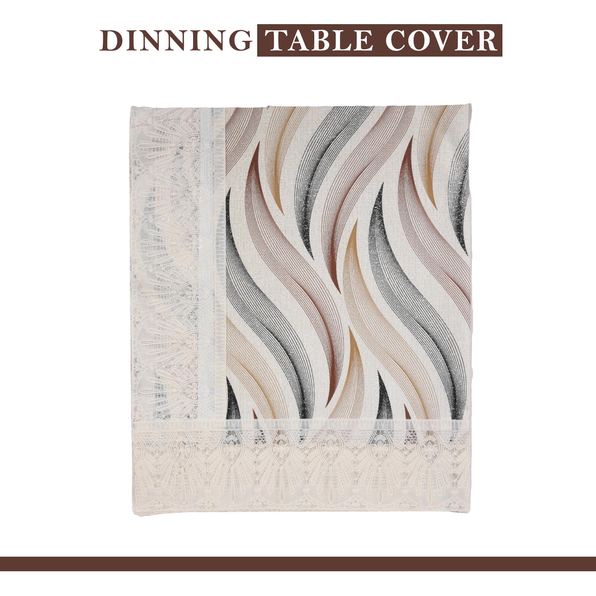 Kuber Industries Dining Table Cover  60x90 Inch  6-Seater Table Cover  Indoor  Outdoor Table Cloth  Hotels-Restaurants Table Cover  Dining Table Cloth  Wave Print  DTC  Cream