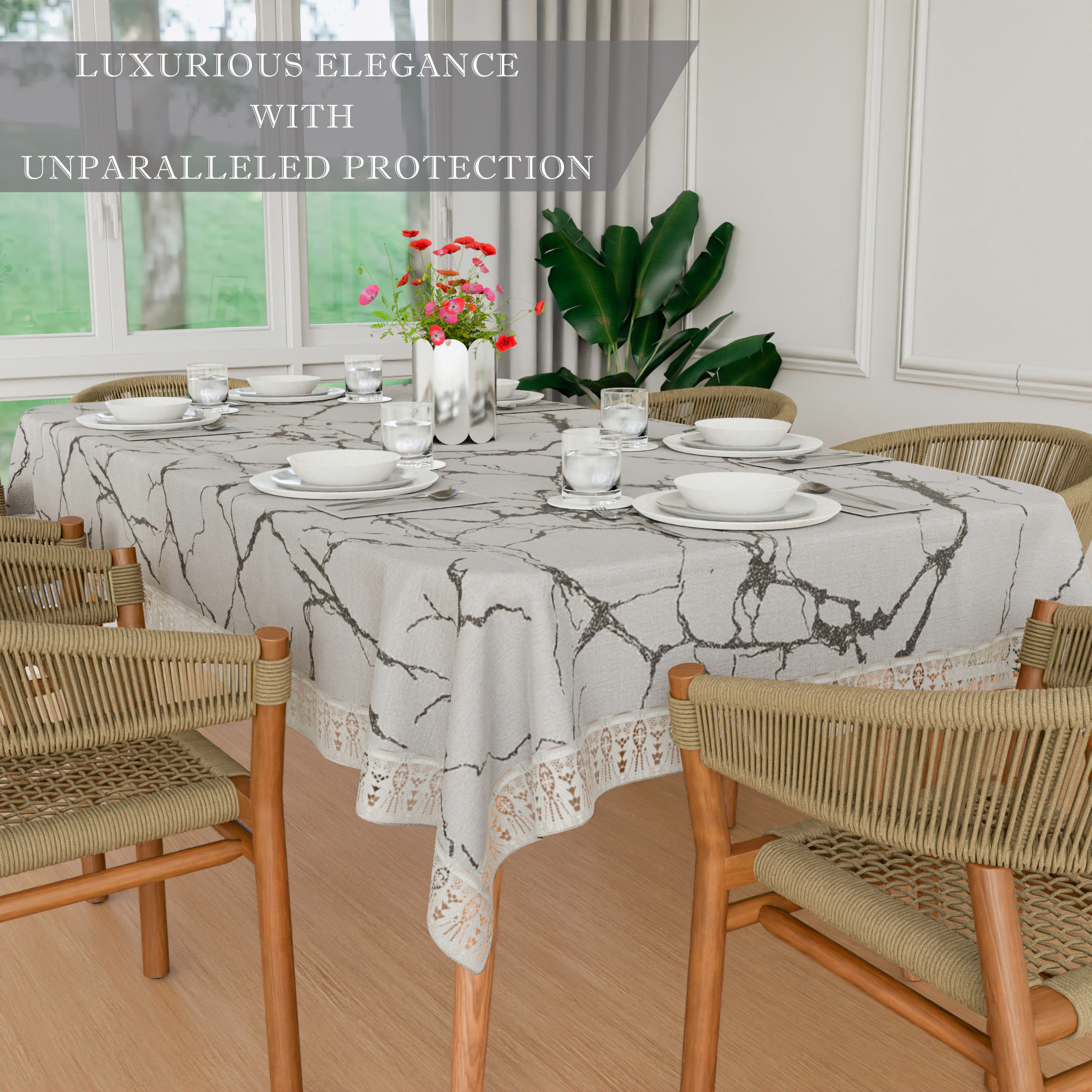 Kuber Industries Dining Table Cover  60x90 Inch  6-Seater Table Cover  Indoor  Outdoor Table Cloth  Hotels-Restaurants Table Cover  Dining Table Cloth  Marble Print  DTC  Light Grey