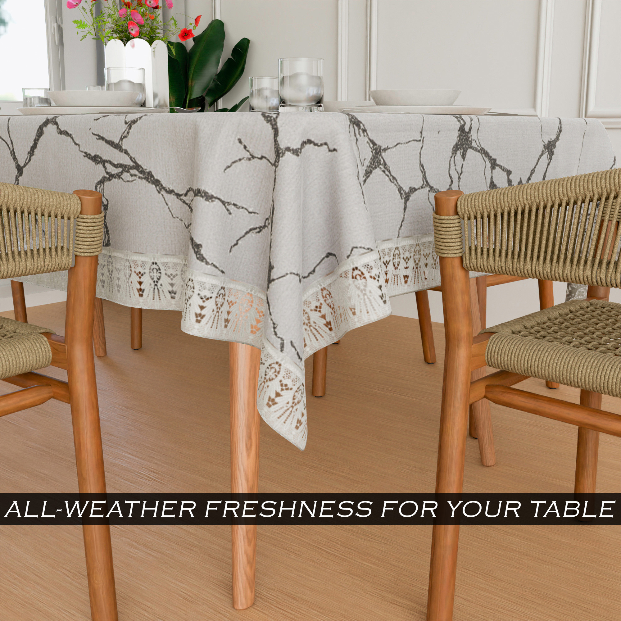 Kuber Industries Dining Table Cover  60x90 Inch  6-Seater Table Cover  Indoor  Outdoor Table Cloth  Hotels-Restaurants Table Cover  Dining Table Cloth  Marble Print  DTC  Light Grey