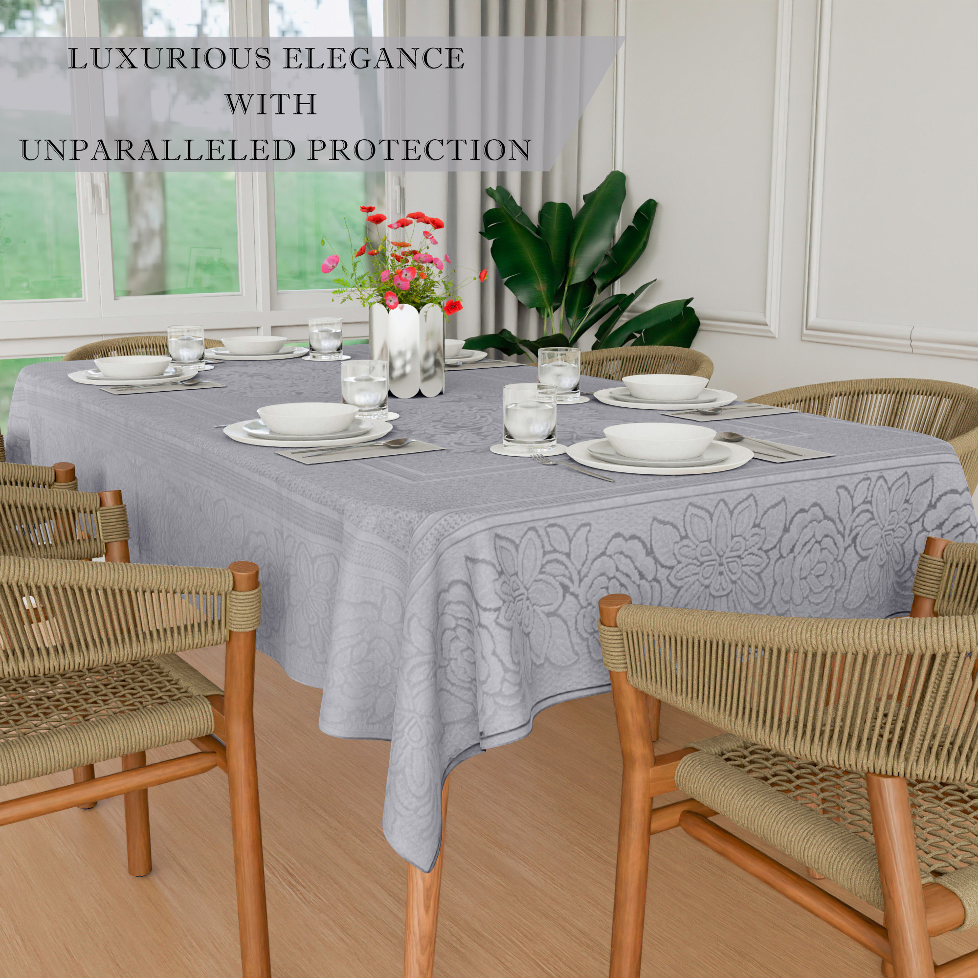 Kuber Industries Dining Table Cover  60x90 Inch  6-Seater Table Cover  Net Tabletop Cover  Hotels-Restaurants Table Cover  Dining Table Cloth  Sun-Shine Print  DTC  Grey