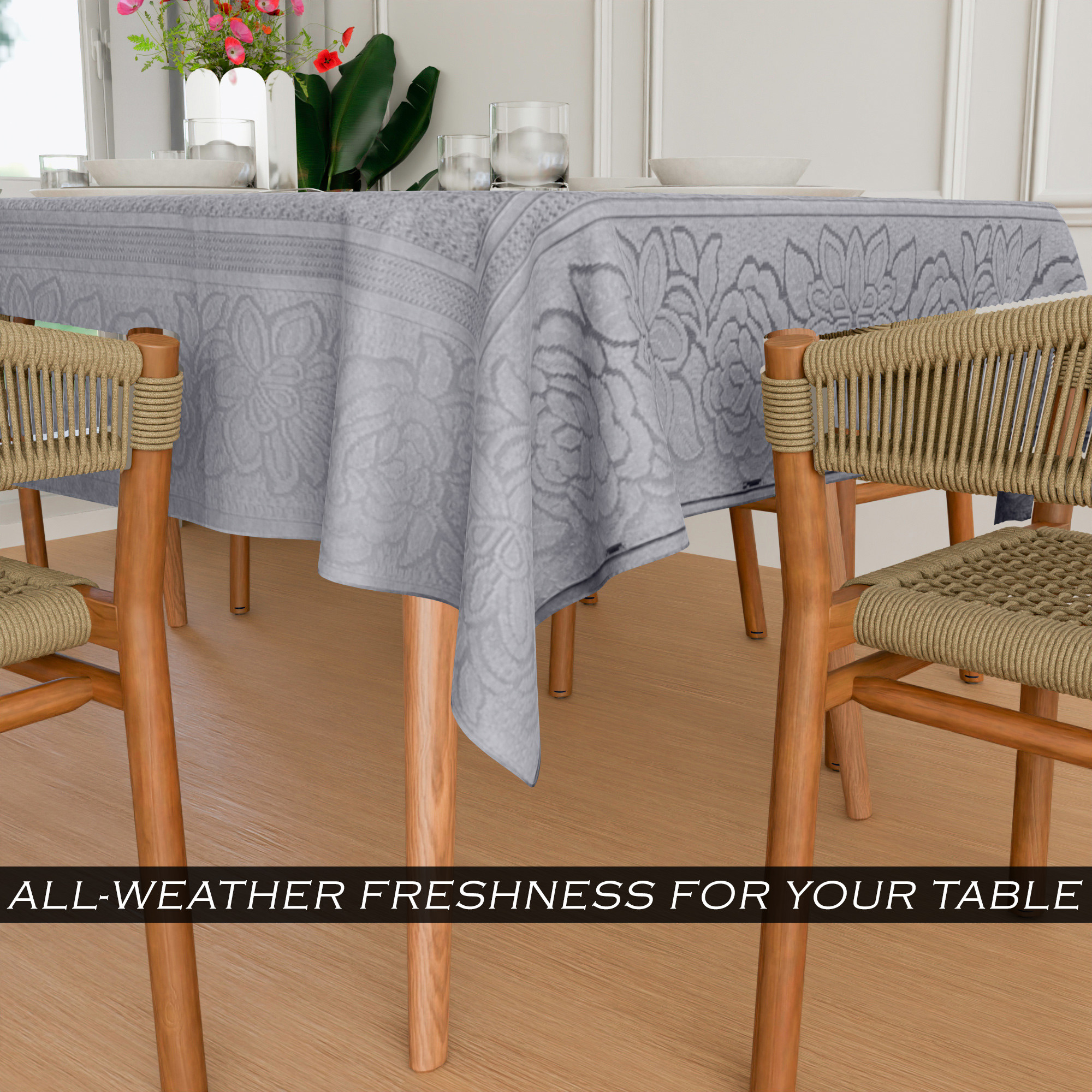 Kuber Industries Dining Table Cover  60x90 Inch  6-Seater Table Cover  Net Tabletop Cover  Hotels-Restaurants Table Cover  Dining Table Cloth  Sun-Shine Print  DTC  Grey