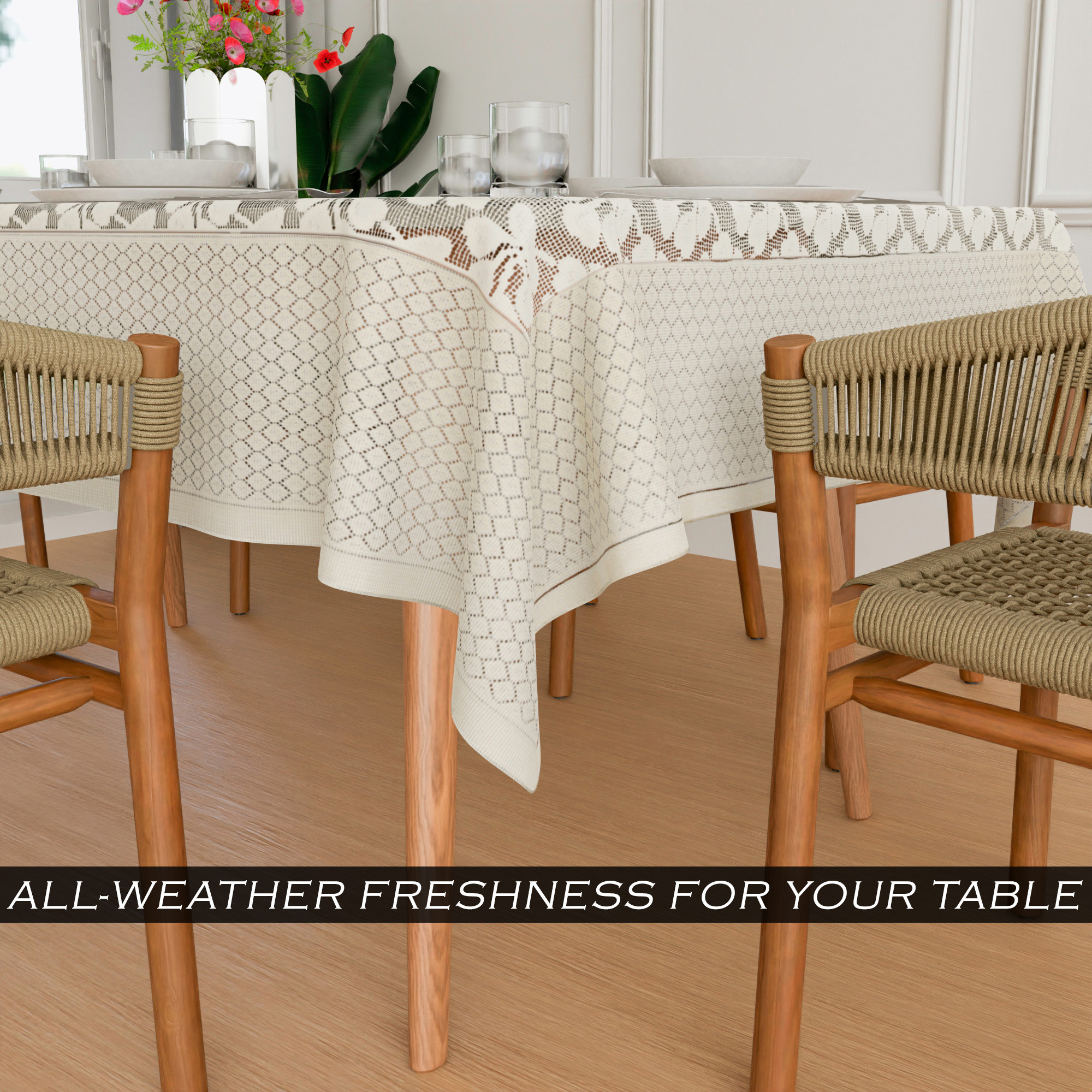 Kuber Industries Dining Table Cover  60x90 Inch  6-Seater Table Cover  Net Tabletop Cover  Hotels-Restaurants Table Cover  Dining Table Cloth  Plain Leonardo Flower Print  DTC  Cream