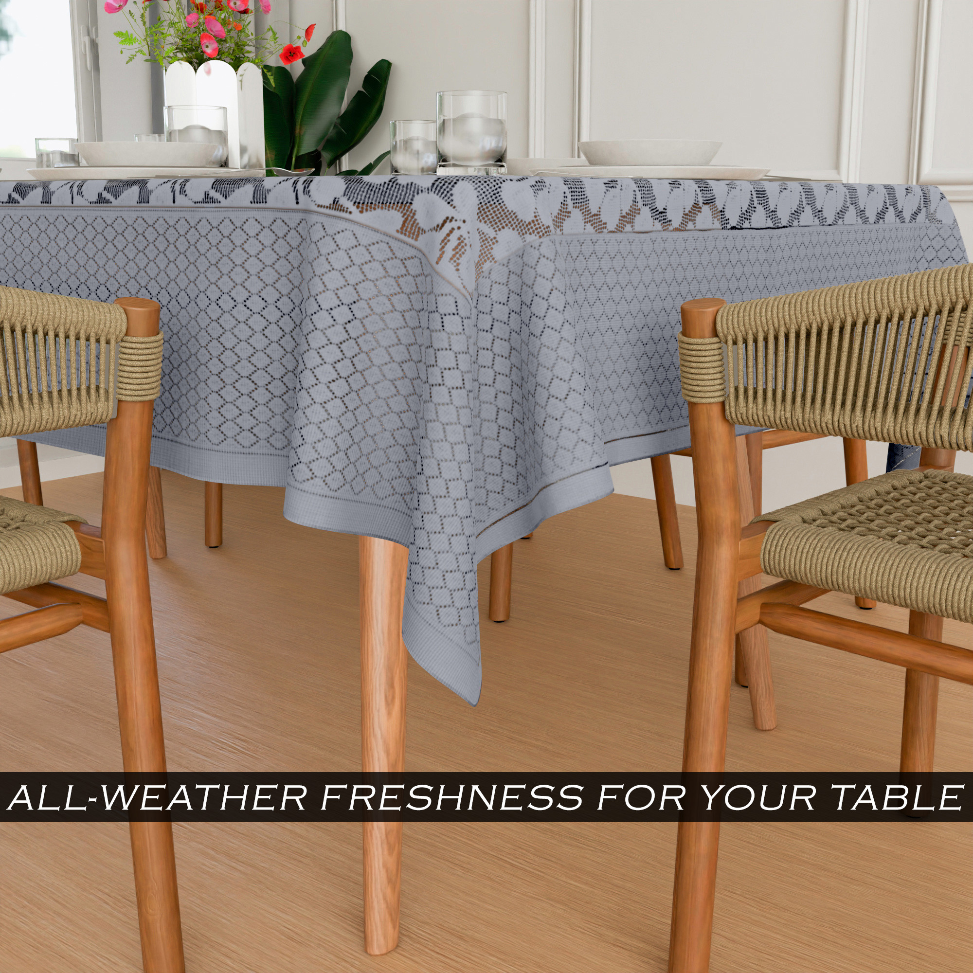 Kuber Industries Dining Table Cover  60x90 Inch  6-Seater Table Cover  Net Tabletop Cover  Hotels-Restaurants Table Cover  Dining Table Cloth  Plain Leonardo Flower Print  DTC  Grey