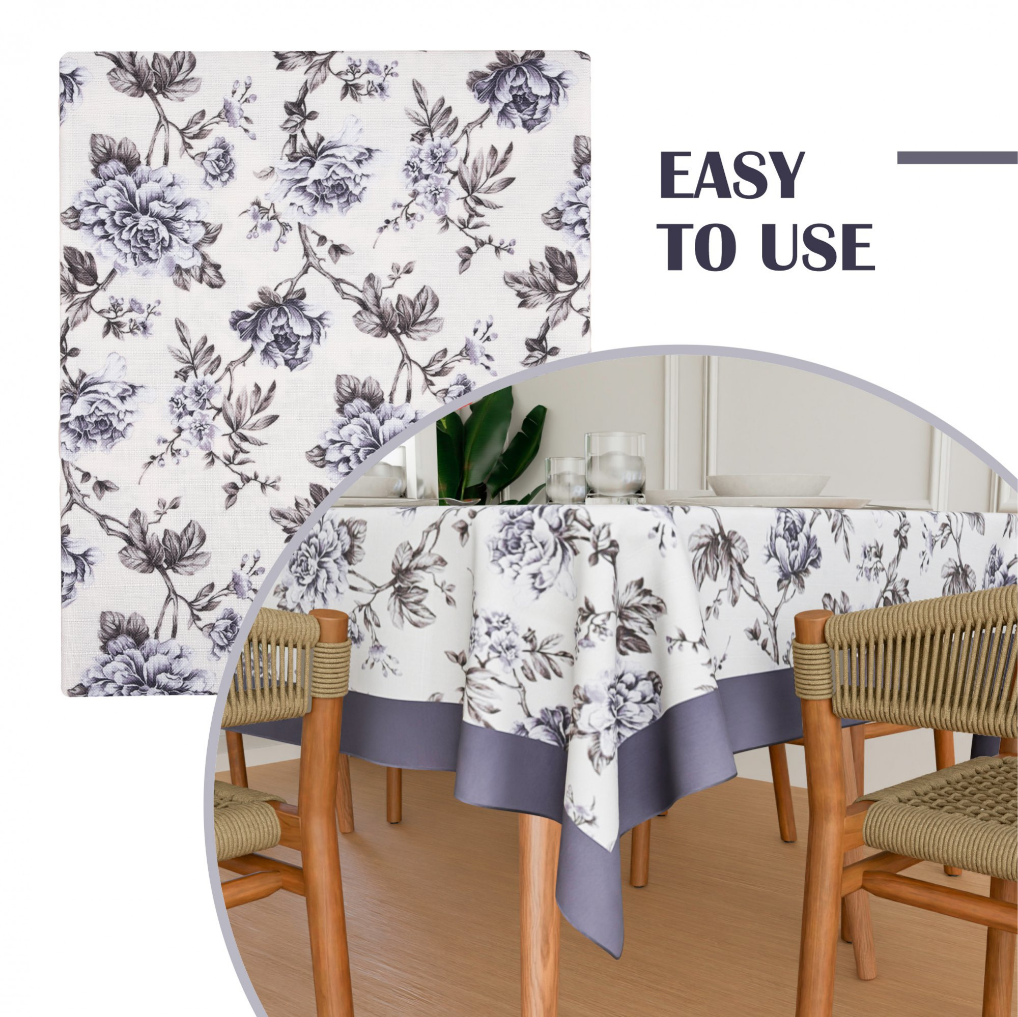 Kuber Industries Dining Table Cover  60x90 Inch  Cotton 6-Seater Table Cover  Kitchen Dining Table Cloths  Hotels-Restaurants Table Cover  Blue Rose American Slub 816  DTC  Cream