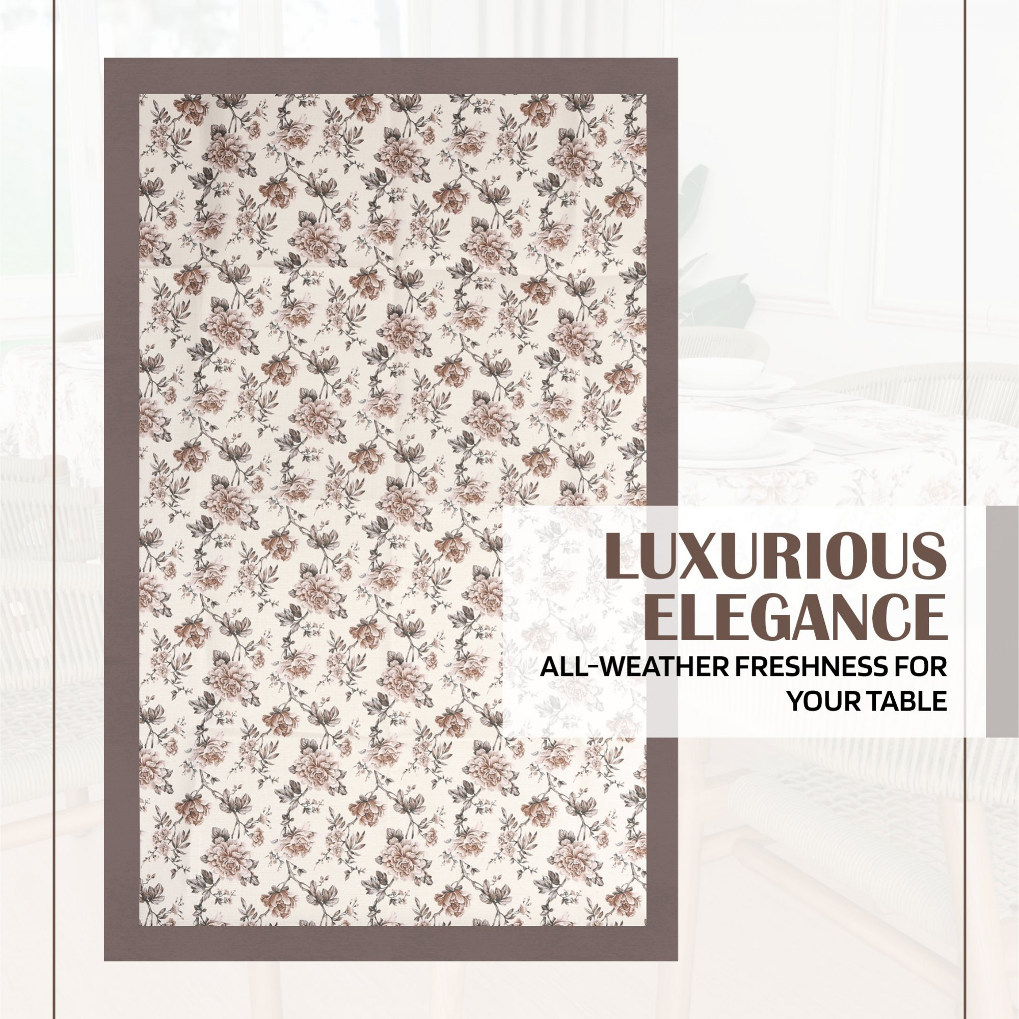 Kuber Industries Dining Table Cover  60x90 Inch  Cotton 6-Seater Table Cover  Kitchen Dining Table Cloths  Hotels-Restaurants Table Cover  Brown Rose American Slub 816  DTC  Cream