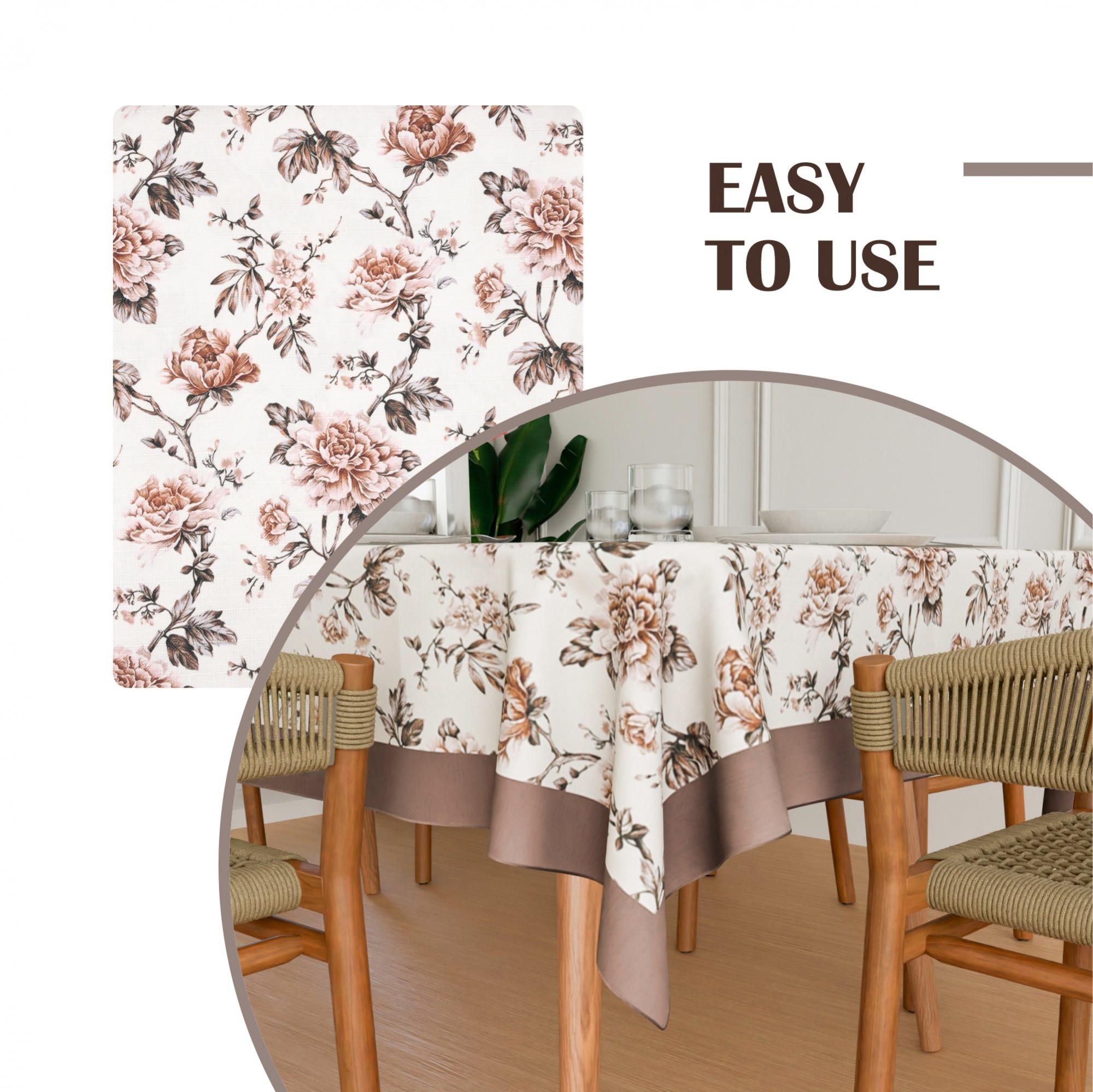 Kuber Industries Dining Table Cover  60x90 Inch  Cotton 6-Seater Table Cover  Kitchen Dining Table Cloths  Hotels-Restaurants Table Cover  Brown Rose American Slub 816  DTC  Cream