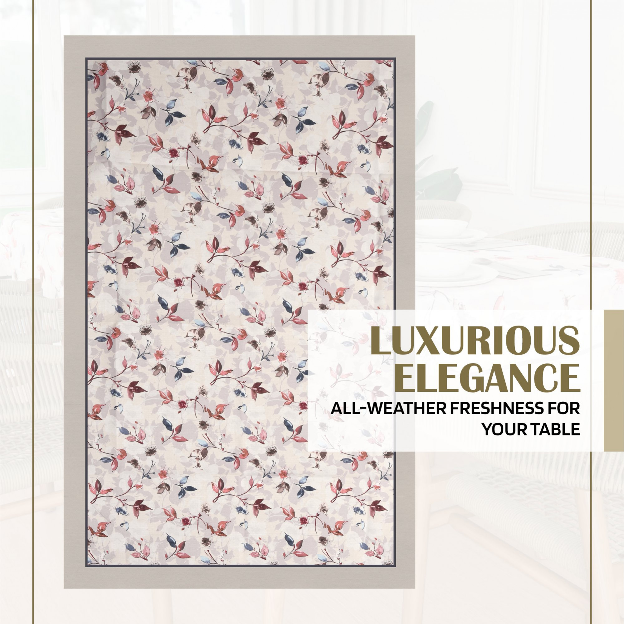 Kuber Industries Dining Table Cover  60x90 Inch  Cotton 6-Seater Table Cover  Kitchen Dining Table Cloths  Hotels-Restaurants Table Cover  Blue Leaf American Slub 0024  DTC  Cream