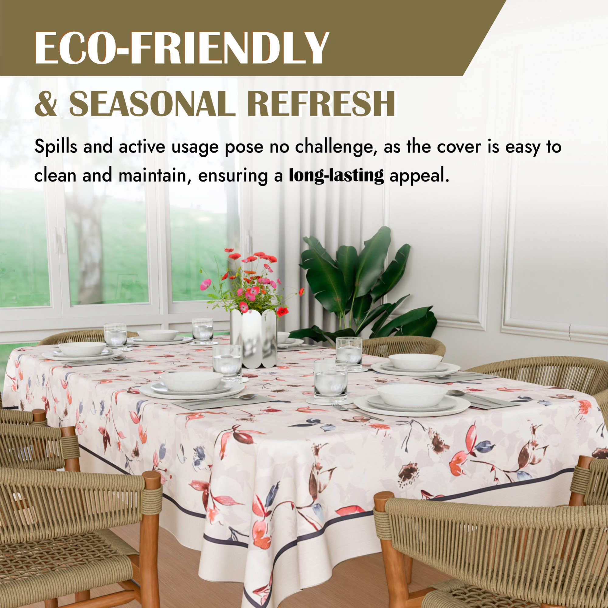 Kuber Industries Dining Table Cover  60x90 Inch  Cotton 6-Seater Table Cover  Kitchen Dining Table Cloths  Hotels-Restaurants Table Cover  Blue Leaf American Slub 0024  DTC  Cream