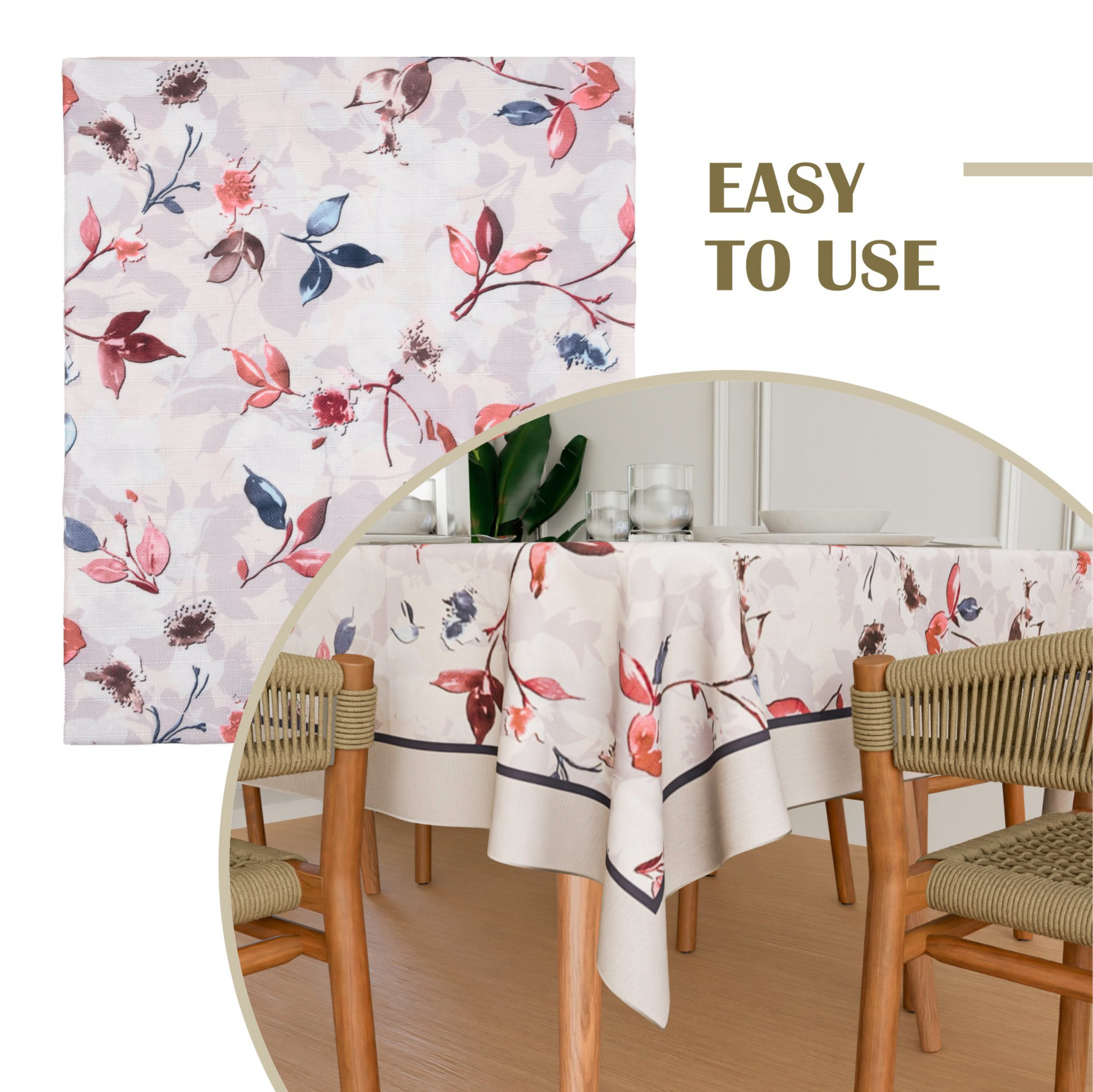 Kuber Industries Dining Table Cover  60x90 Inch  Cotton 6-Seater Table Cover  Kitchen Dining Table Cloths  Hotels-Restaurants Table Cover  Blue Leaf American Slub 0024  DTC  Cream