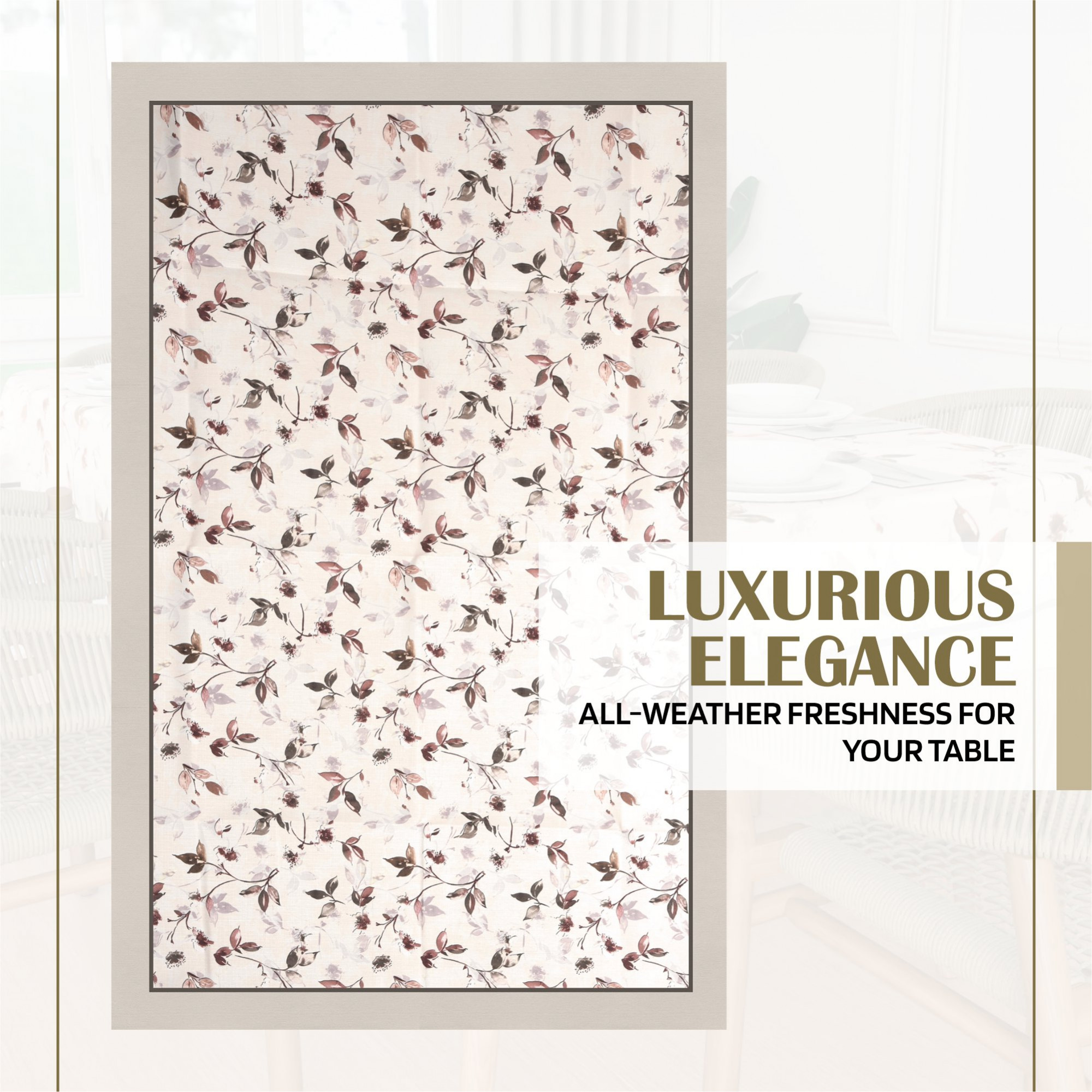 Kuber Industries Dining Table Cover  60x90 Inch  Cotton 6-Seater Table Cover  Kitchen Dining Table Cloths  Hotels-Restaurants Table Cover  Brown Leaf American Slub 0024  DTC  Cream