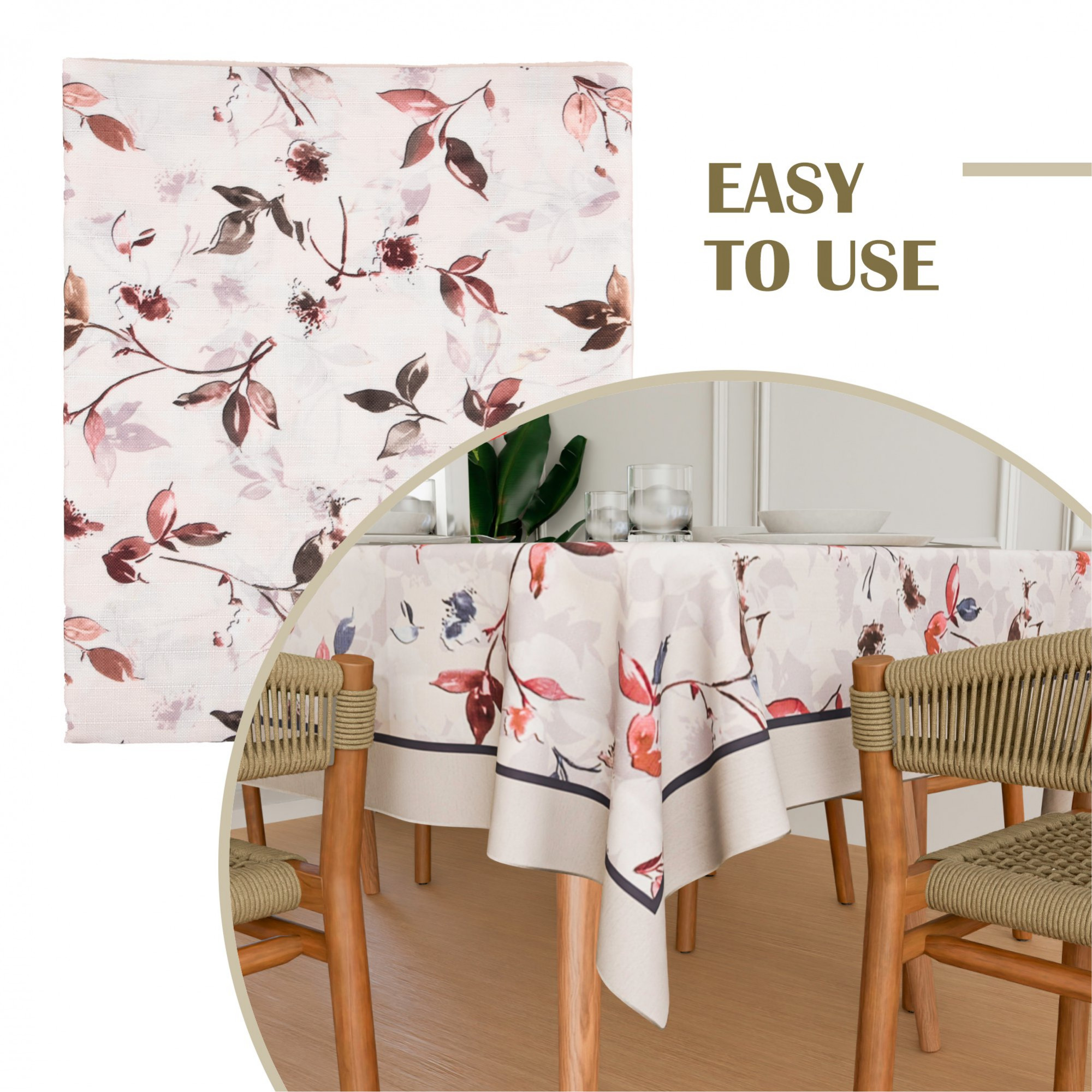 Kuber Industries Dining Table Cover  60x90 Inch  Cotton 6-Seater Table Cover  Kitchen Dining Table Cloths  Hotels-Restaurants Table Cover  Brown Leaf American Slub 0024  DTC  Cream