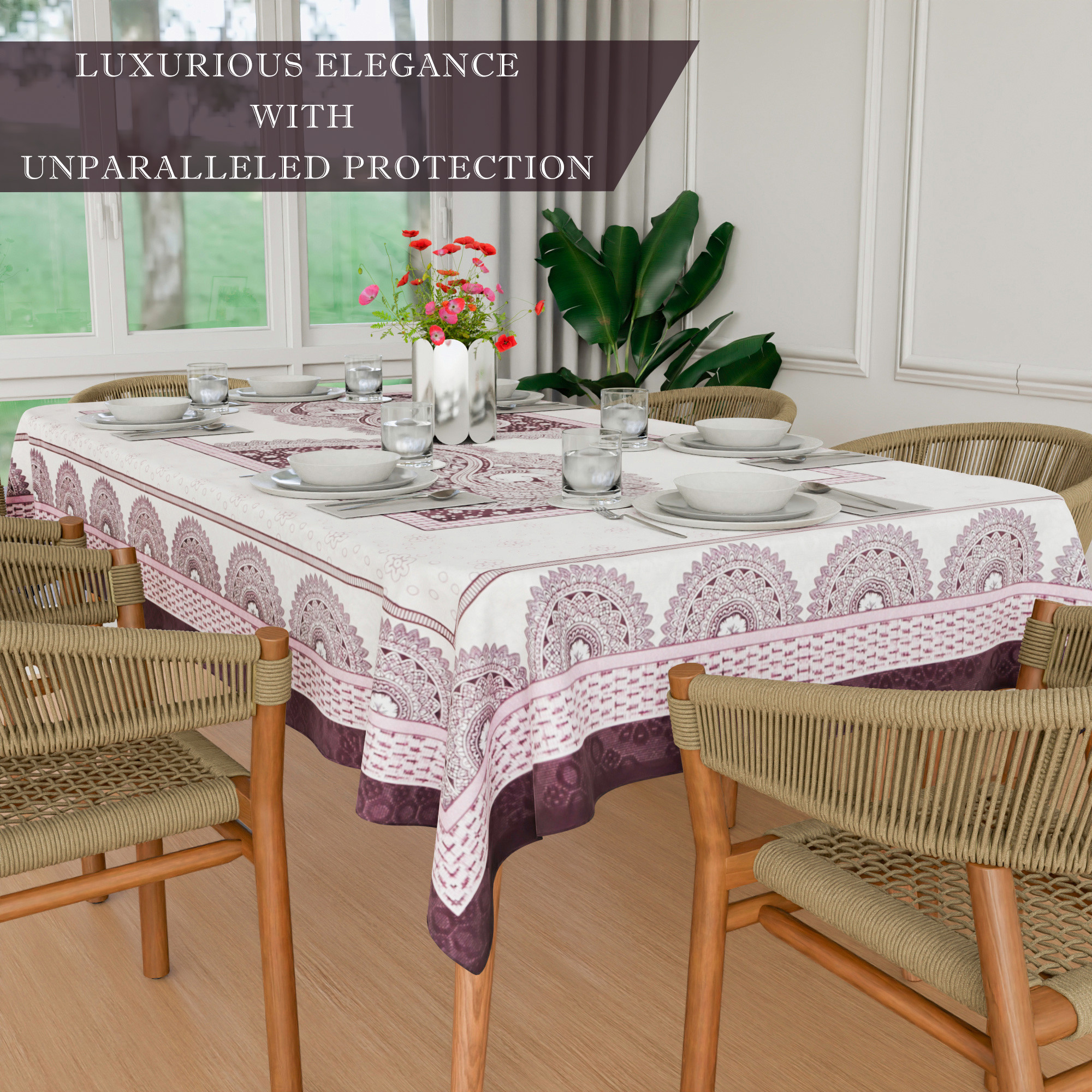 Kuber Industries Dining Table Cover  60x90 Inch  Net 6-Seater Table Cover  Indoor  Outdoor Table Cloth  Hotels-Restaurants Table Cover  Mor Digital Print-837  DTC  Purple