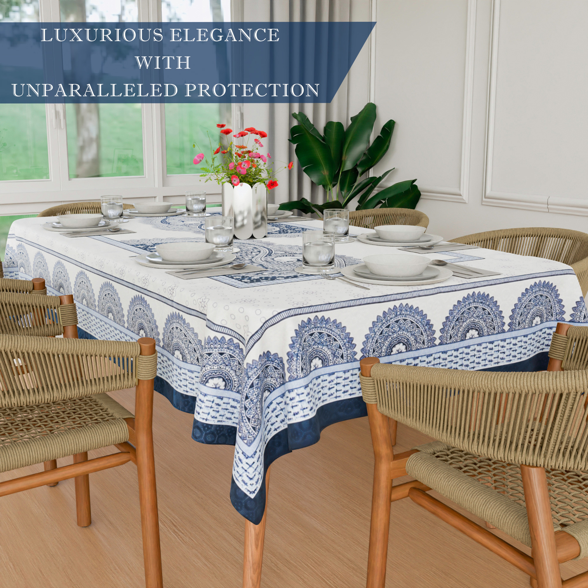 Kuber Industries Dining Table Cover  60x90 Inch  Net 6-Seater Table Cover  Indoor  Outdoor Table Cloth  Hotels-Restaurants Table Cover  Mor Digital Print-837  DTC  Blue