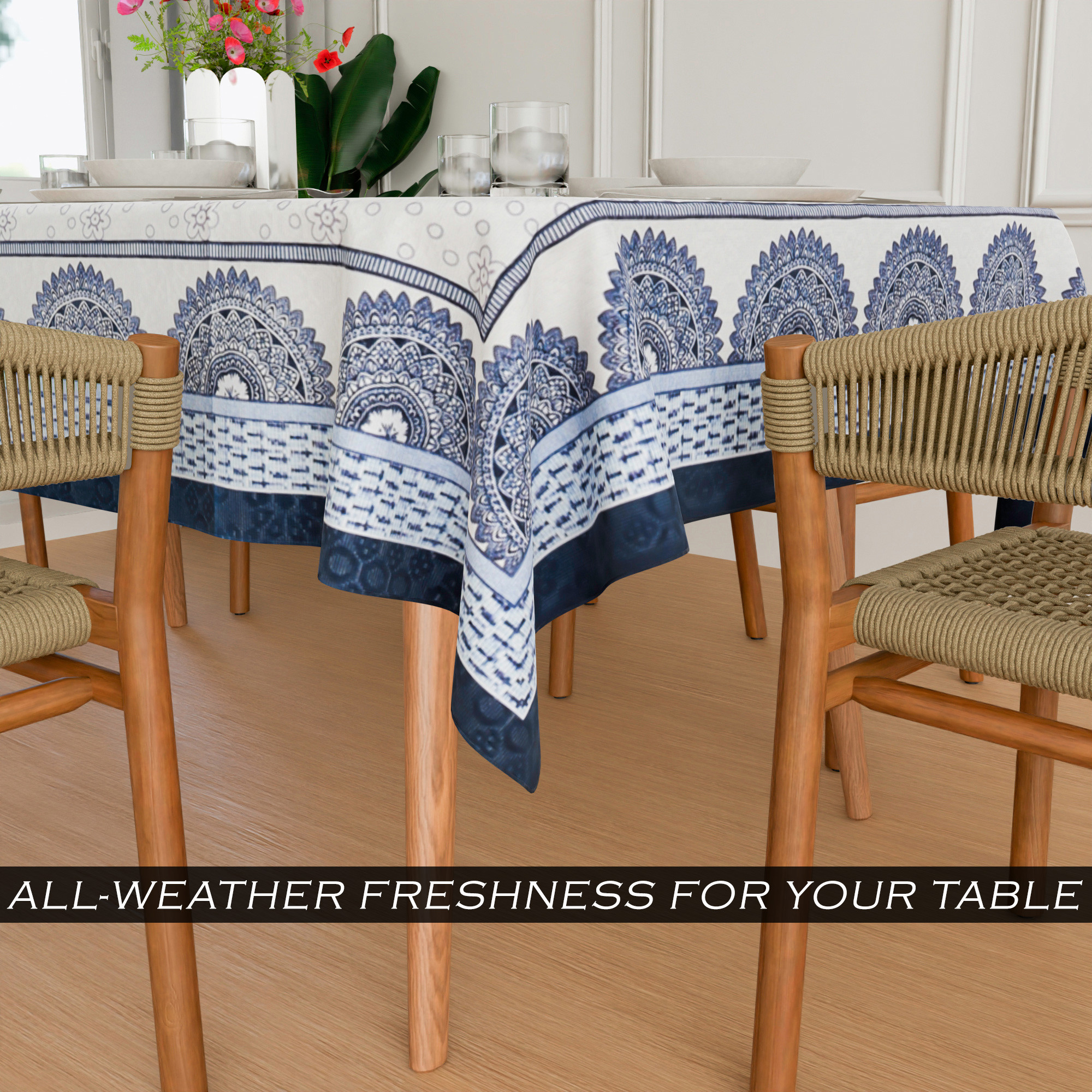 Kuber Industries Dining Table Cover  60x90 Inch  Net 6-Seater Table Cover  Indoor  Outdoor Table Cloth  Hotels-Restaurants Table Cover  Mor Digital Print-837  DTC  Blue
