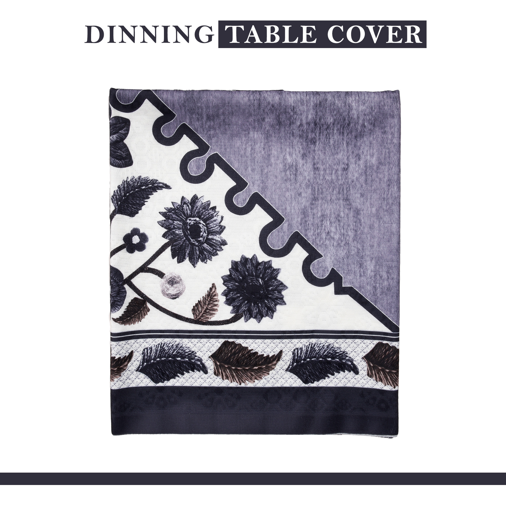 Kuber Industries Dining Table Cover  60x90 Inch  Net 6-Seater Table Cover  Indoor  Outdoor Table Cloth  Hotels-Restaurants Table Cover  Flower Digital Triangle Border Print-753  DTC  Grey