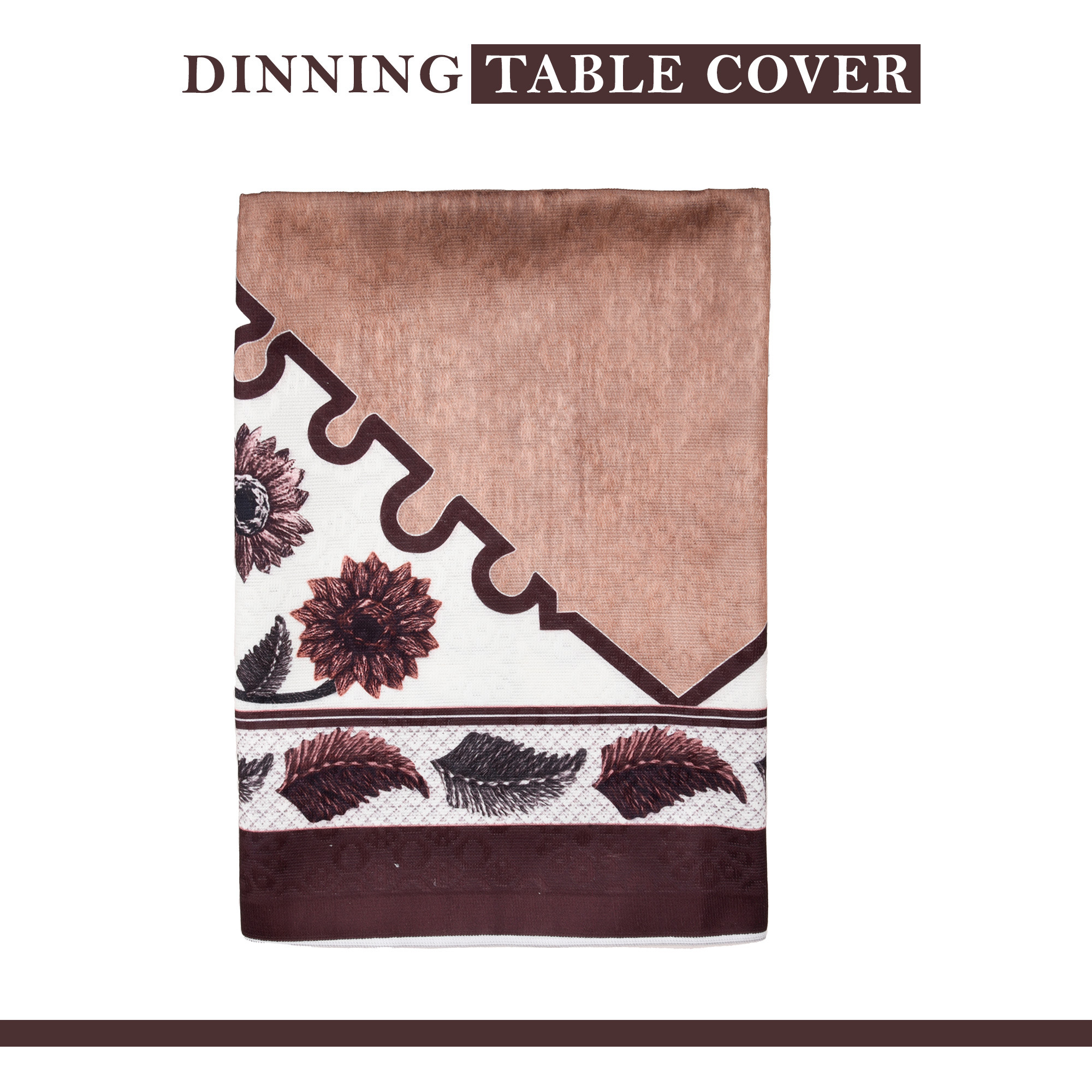Kuber Industries Dining Table Cover  60x90 Inch  Net 6-Seater Table Cover  Indoor  Outdoor Table Cloth  Hotels-Restaurants Table Cover  Flower Digital Triangle Border Print-753  DTC  Brown