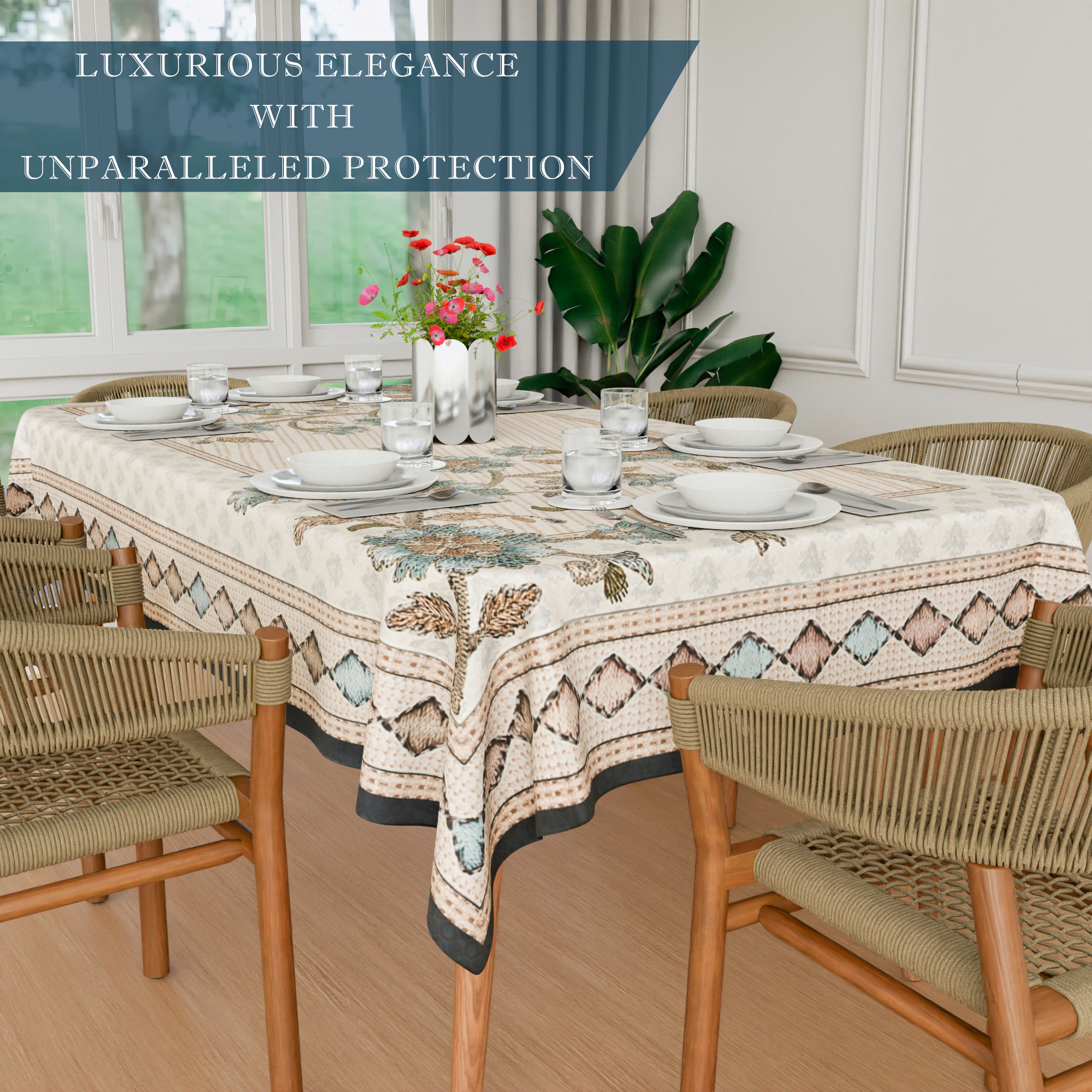 Kuber Industries Dining Table Cover  60x90 Inch  Net 6-Seater Table Cover  Indoor  Outdoor Table Cloth  Hotels-Restaurants Table Cover  Flower Digital Embroidery Print-730  DTC  Green