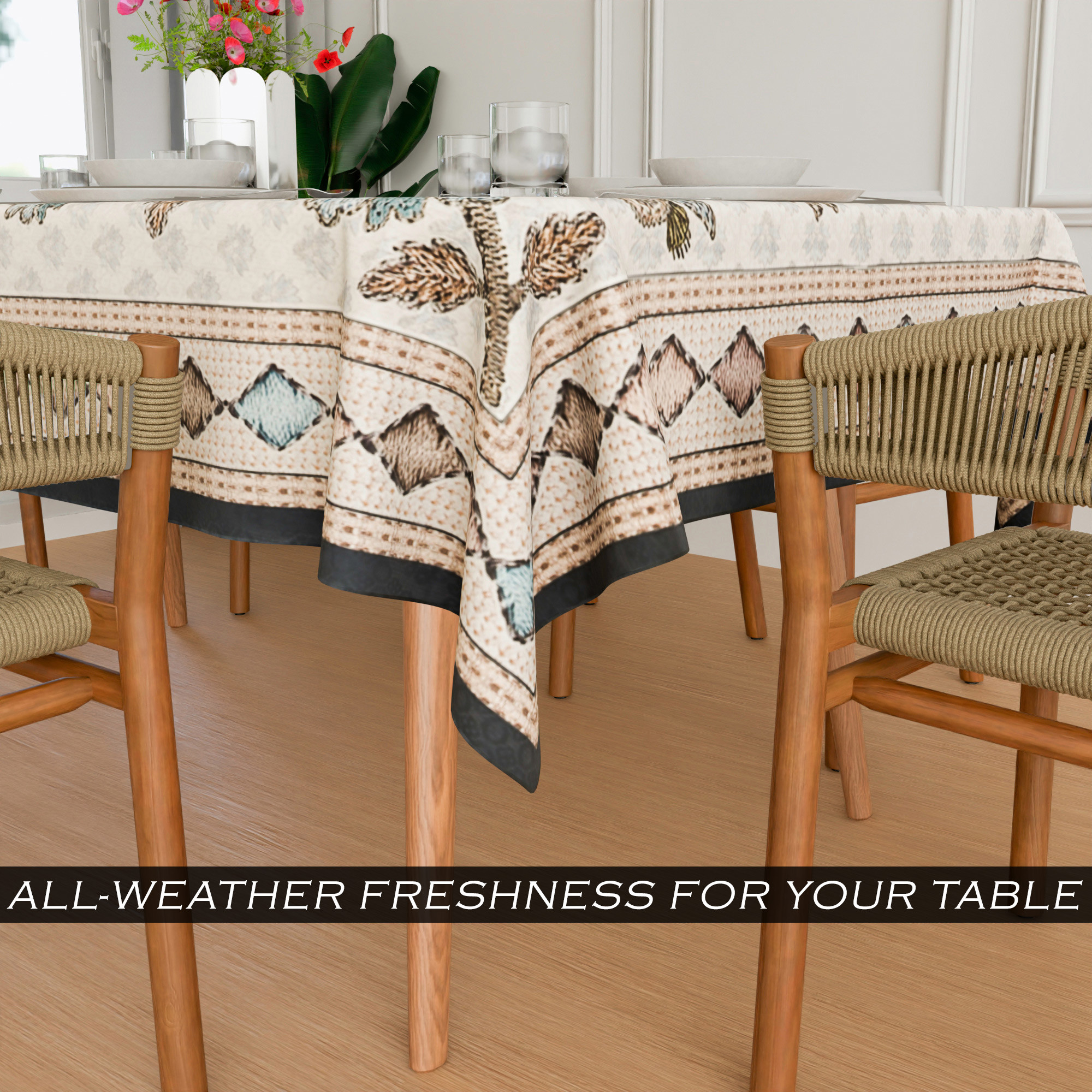 Kuber Industries Dining Table Cover  60x90 Inch  Net 6-Seater Table Cover  Indoor  Outdoor Table Cloth  Hotels-Restaurants Table Cover  Flower Digital Embroidery Print-730  DTC  Green