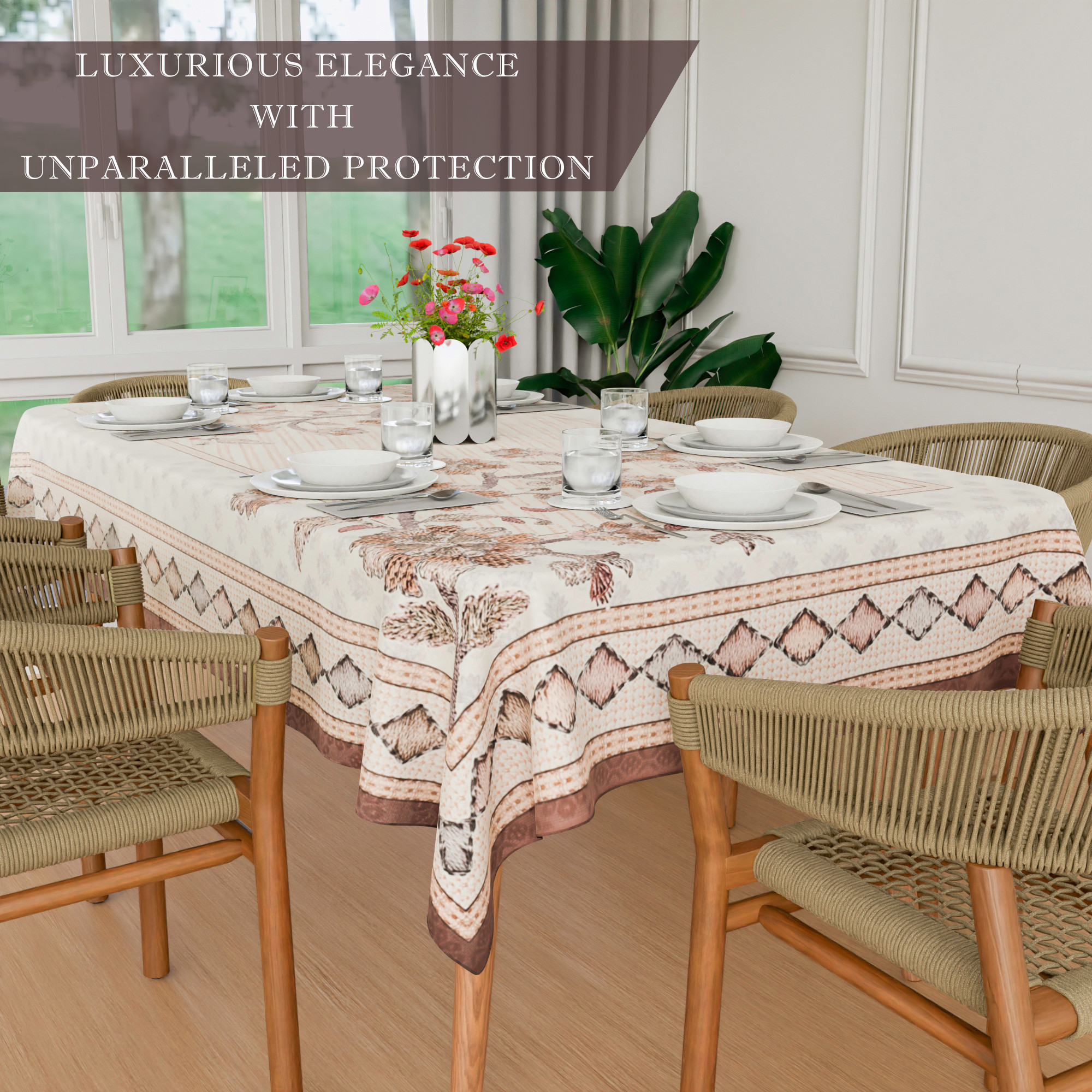 Kuber Industries Dining Table Cover  60x90 Inch  Net 6-Seater Table Cover  Indoor  Outdoor Table Cloth  Hotels-Restaurants Table Cover  Flower Digital Embroidery Print-730  DTC  Brown