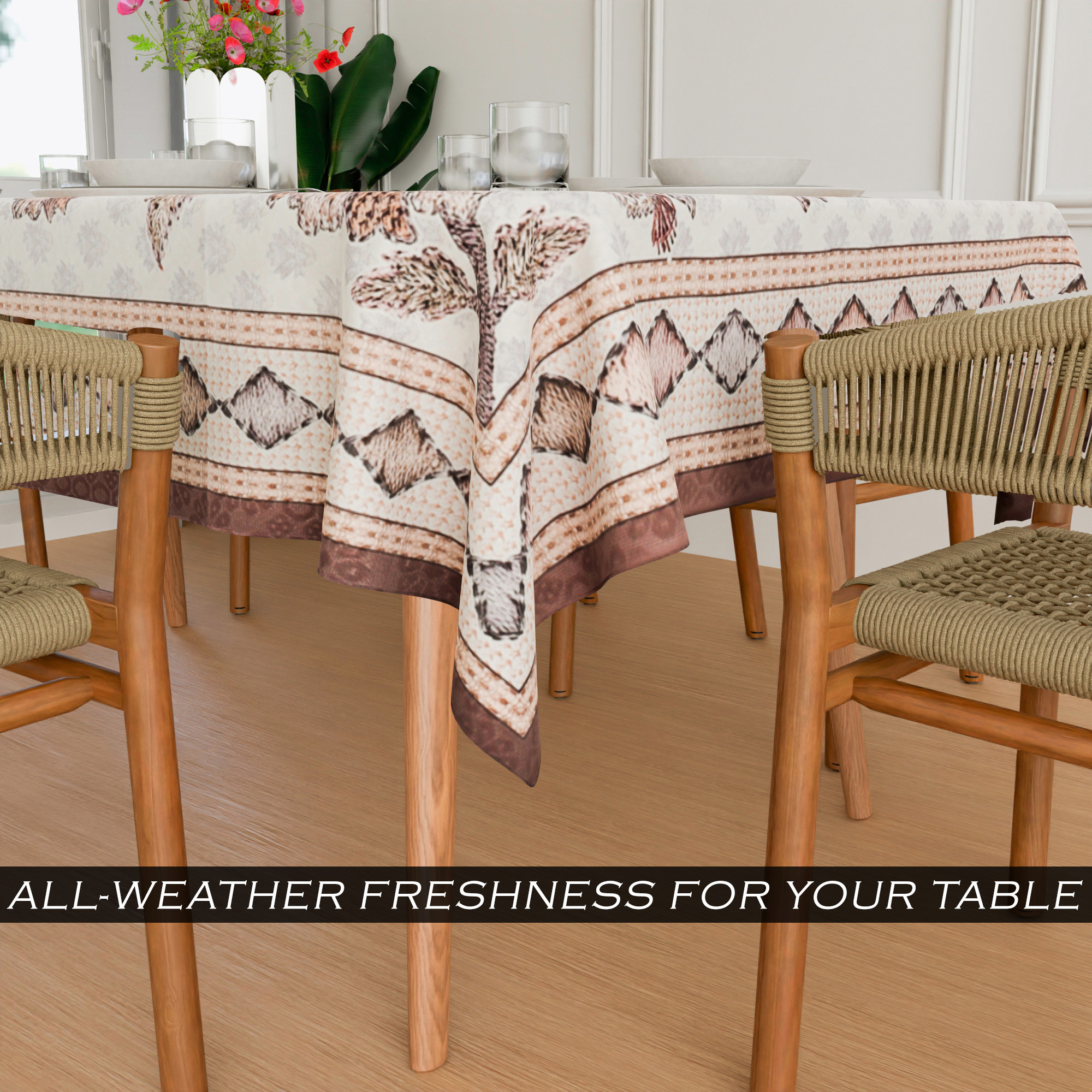 Kuber Industries Dining Table Cover  60x90 Inch  Net 6-Seater Table Cover  Indoor  Outdoor Table Cloth  Hotels-Restaurants Table Cover  Flower Digital Embroidery Print-730  DTC  Brown