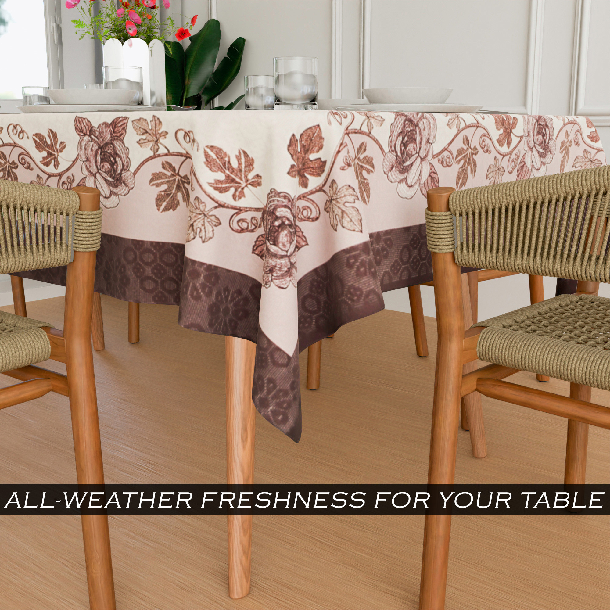 Kuber Industries Dining Table Cover  60x90 Inch  Net 6-Seater Table Cover  Indoor  Outdoor Table Cloth  Hotels-Restaurants Table Cover  Rose Digital Embroidery Print-640  DTC  Brown