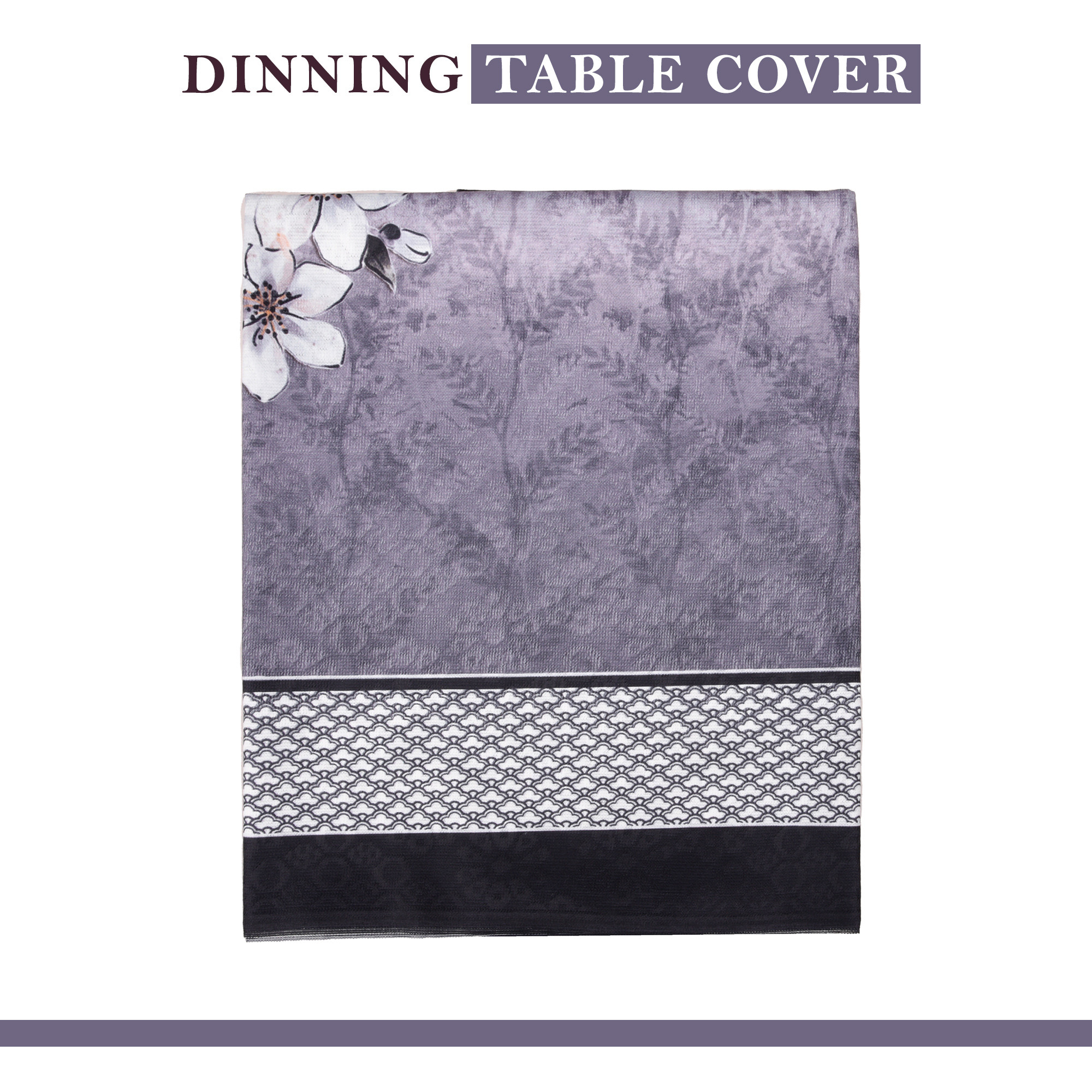 Kuber Industries Dining Table Cover  60x90 Inch  Net 6-Seater Table Cover  Indoor  Outdoor Table Cloth  Hotels-Restaurants Table Cover  Flower Digital Print-637  DTC  Grey  White