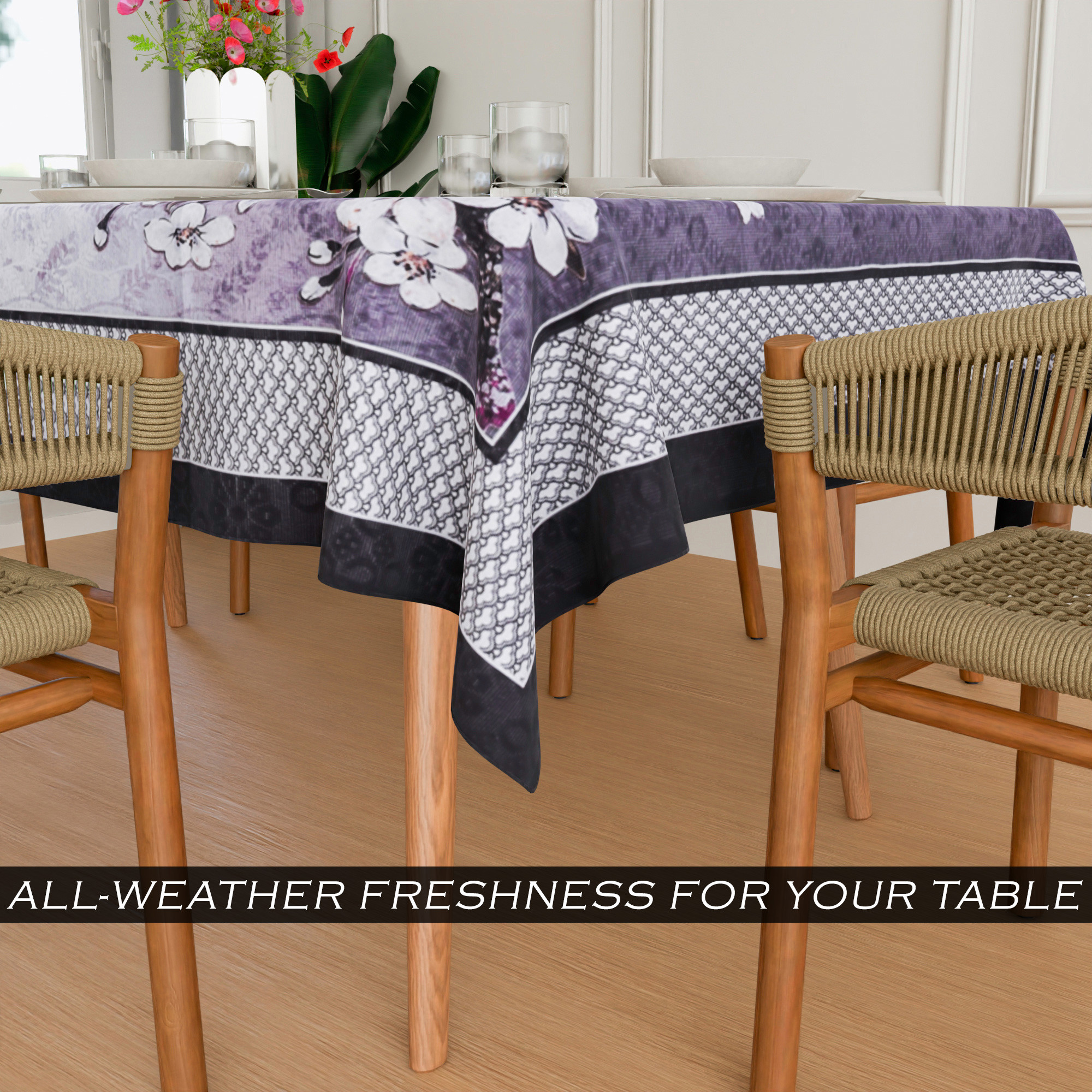 Kuber Industries Dining Table Cover  60x90 Inch  Net 6-Seater Table Cover  Indoor  Outdoor Table Cloth  Hotels-Restaurants Table Cover  Flower Digital Print-637  DTC  Grey  White